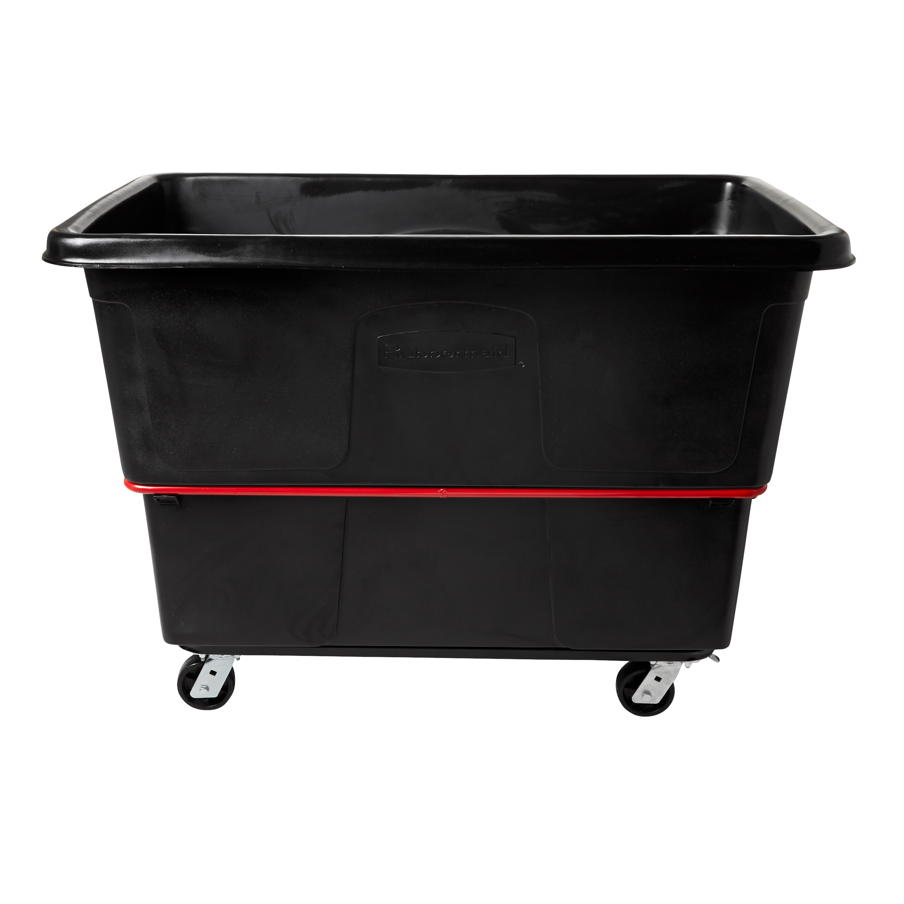 The Rubbermaid Commercial Cube Truck is constructed of durable rotomolded plastic and is designed to transport waste, laundry, and other materials.