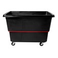 The Rubbermaid Commercial Cube Truck is constructed of durable rotomolded plastic and is designed to transport waste, laundry, and other materials.