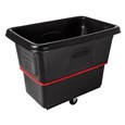The Rubbermaid Commercial 12 cu ft Heavy-Duty Utility Cube Truck, 800 lbs load capacity, black.