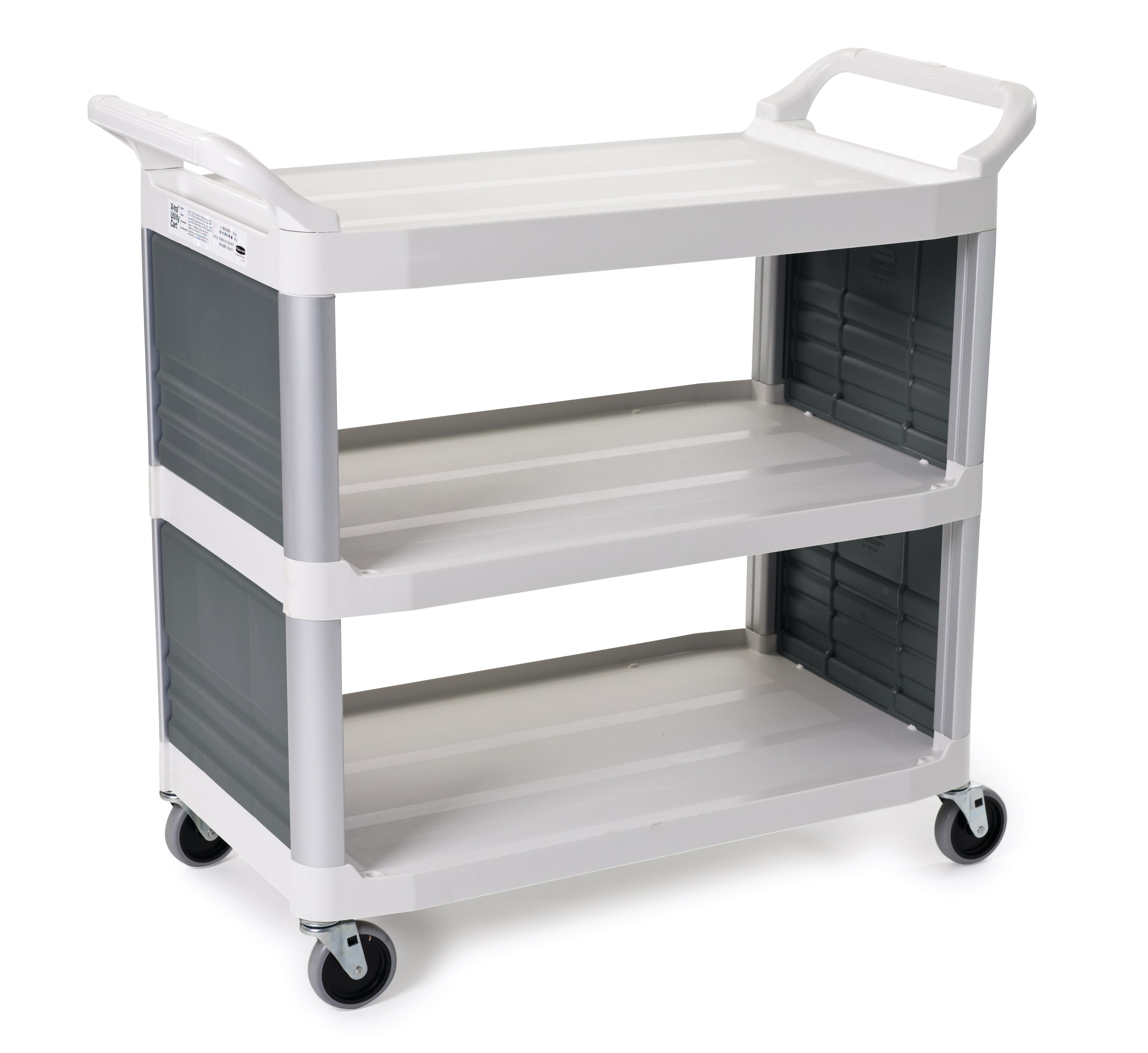 The Rubbermaid Commercial Utility Cart is constructed from durable HDPE (high-density polypropylene) for improved chemical resistance that will not absorb moisture.