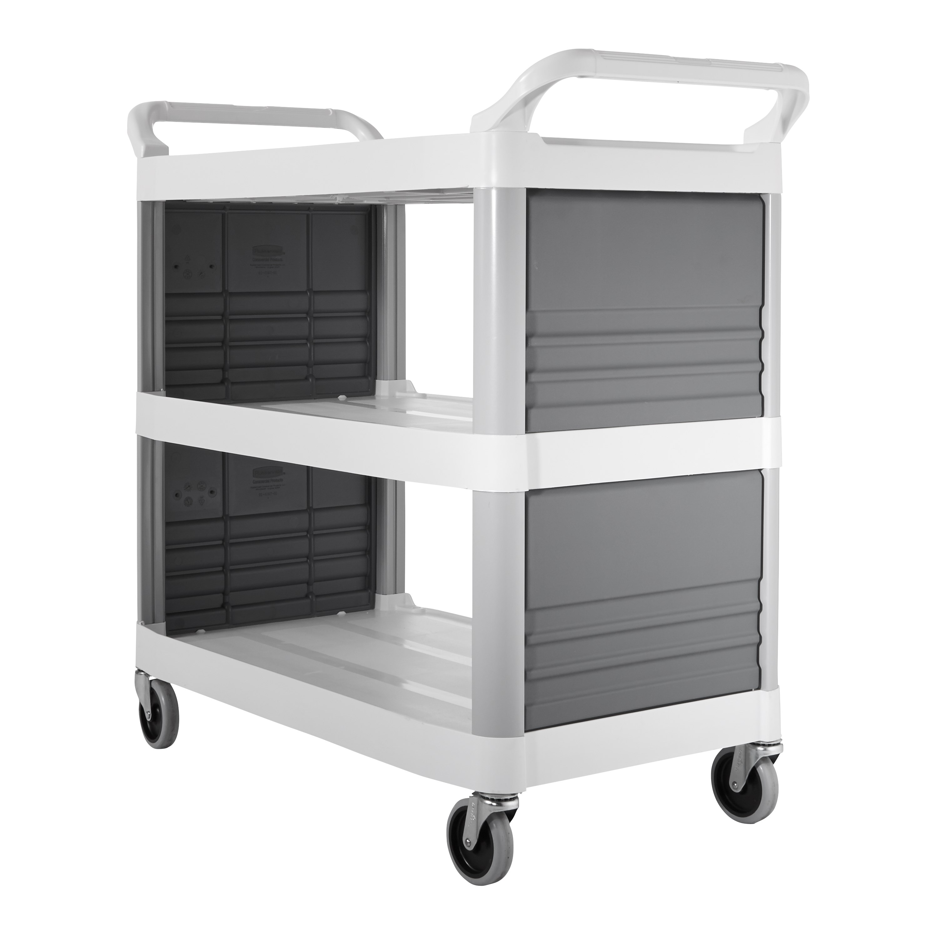 The Rubbermaid Commercial Utility Cart is constructed from durable HDPE (high-density polypropylene) for improved chemical resistance that will not absorb moisture.