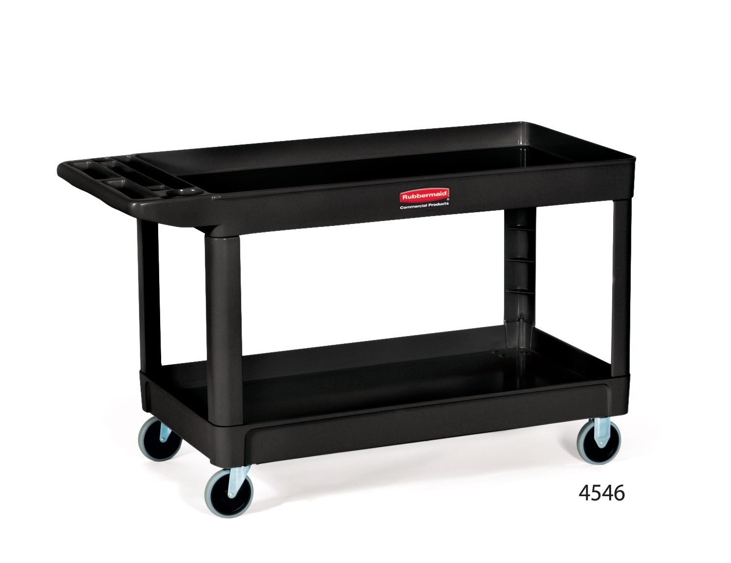 リップ付き棚付きヘビーデューティユーティリティカートは、最大500ポンドの耐荷重で、材料、供給品、重い荷物を安全に運搬します。棚板は荷物の落下を防ぎ、パイプや電線管を安全に切断するためのV字型ノッチを備えています。