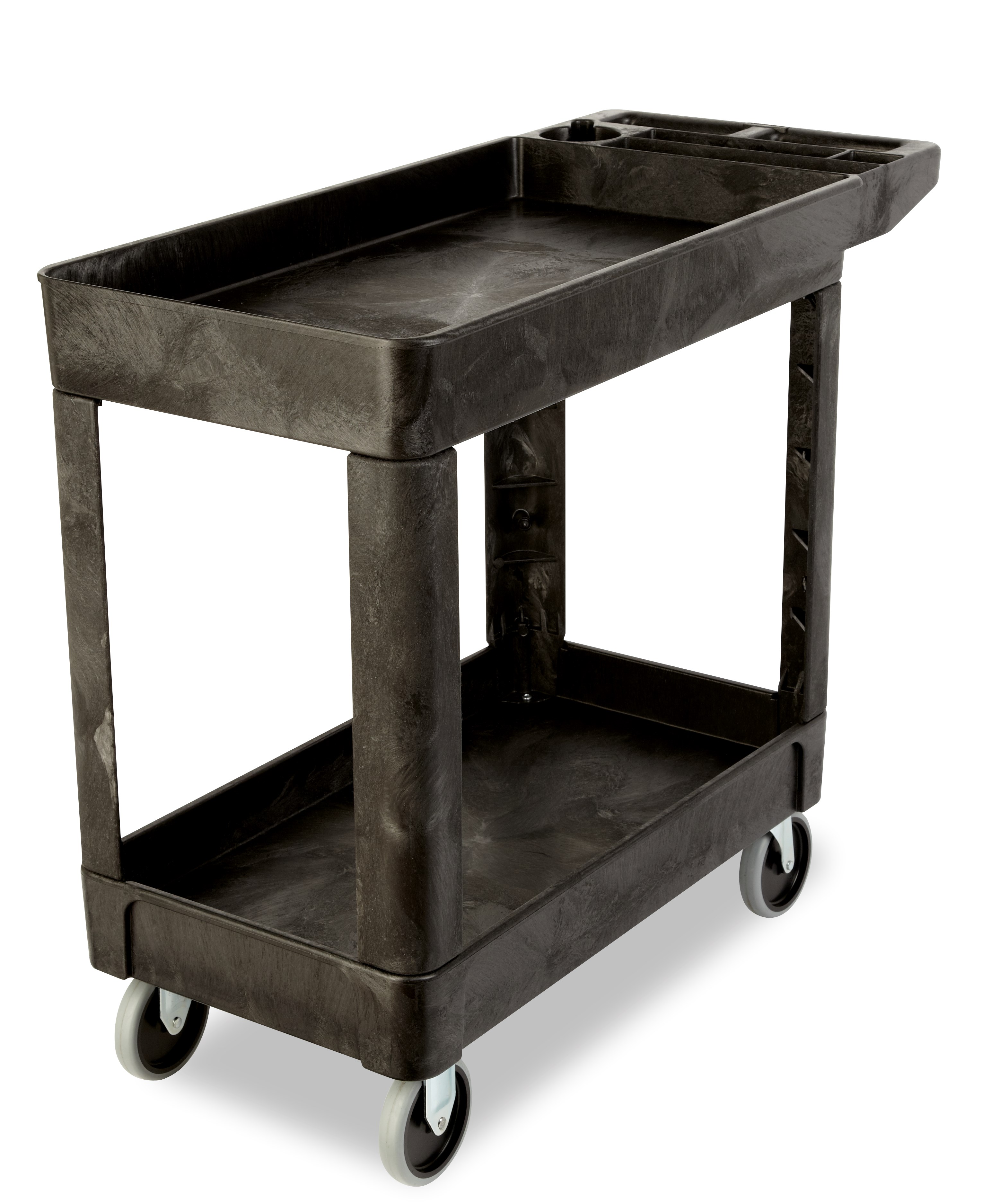 Heavy-Duty Flat Handle Utility Cart, Lipped Shelf, Small, 500 lb. Capacity - Black