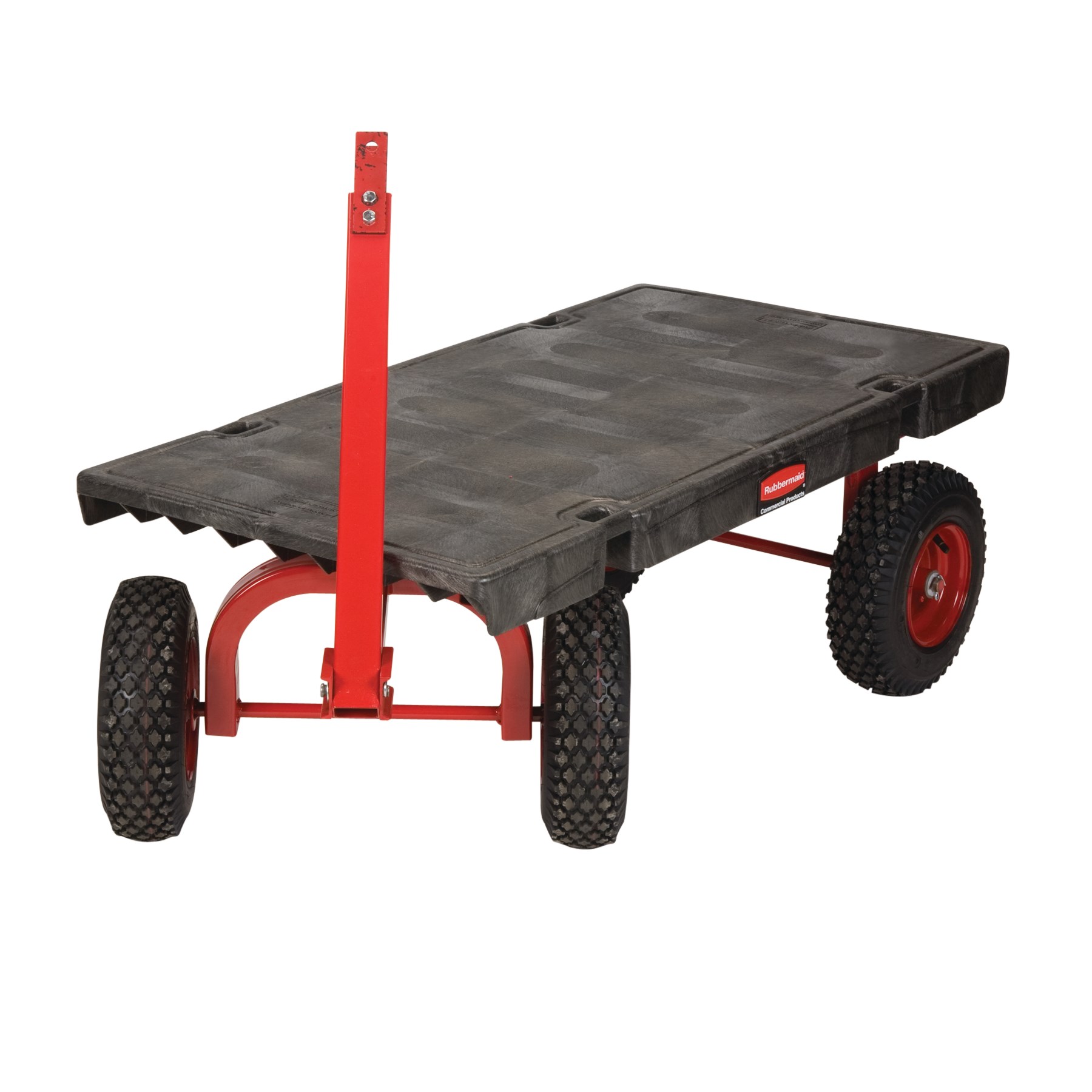 The Rubbermaid Commercial Fifth-Wheel Wagon Truck allows the front axle to easily pivot, providing the hand truck with superior maneuverability.