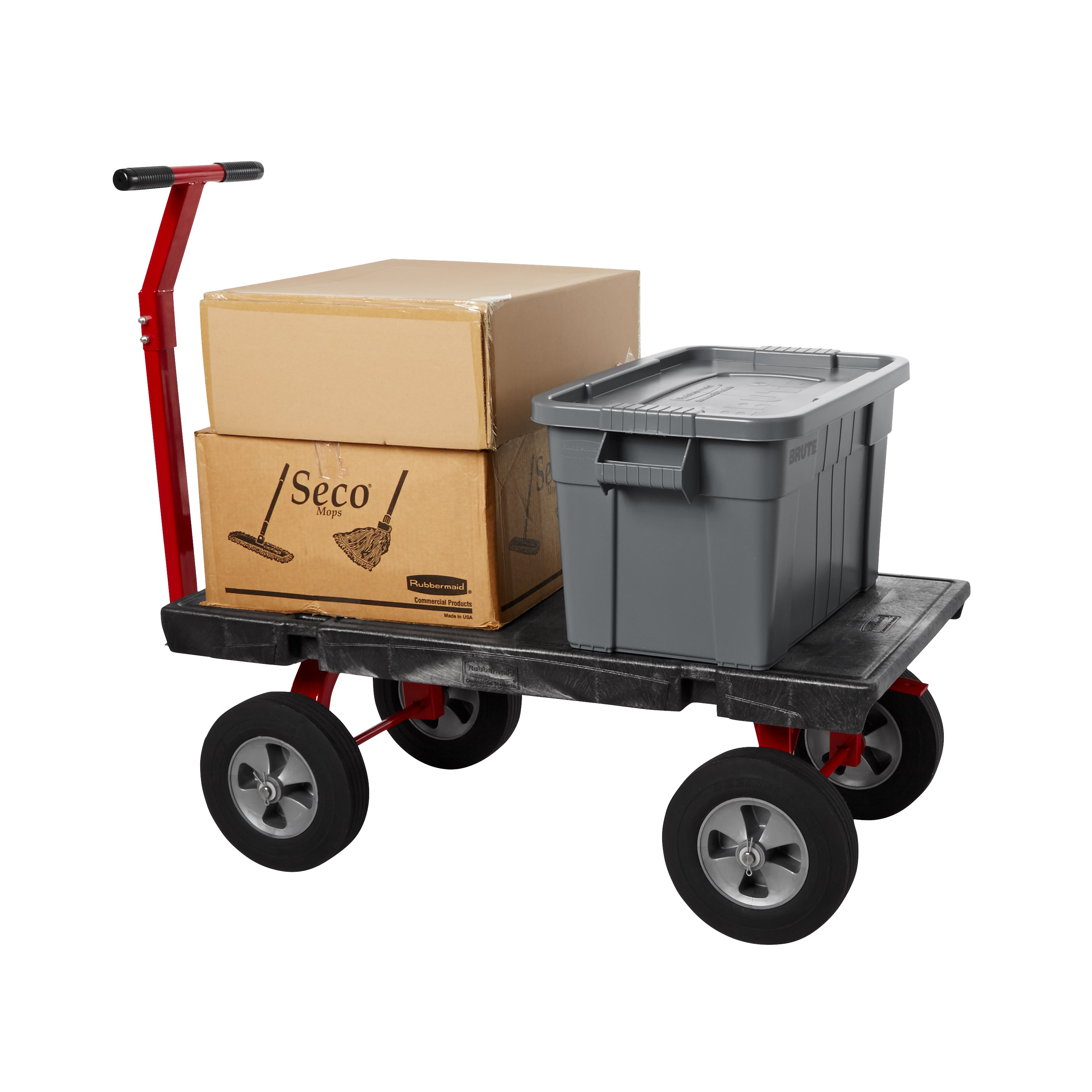 The Rubbermaid Commercial 5th Wheel Wagon Truck 24"X48" with 12" TPR wheels, 2000 lb. capacity