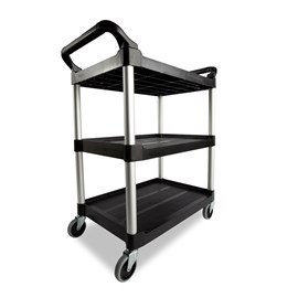 Service Utility Cart with 4-inch Swivel Casters is a versatile, durable cart that can perform a wide variety of tasks. This rolling utility cart has non-marking swivel casters for smooth movement and raised arms on both sides for easy maneuverability.