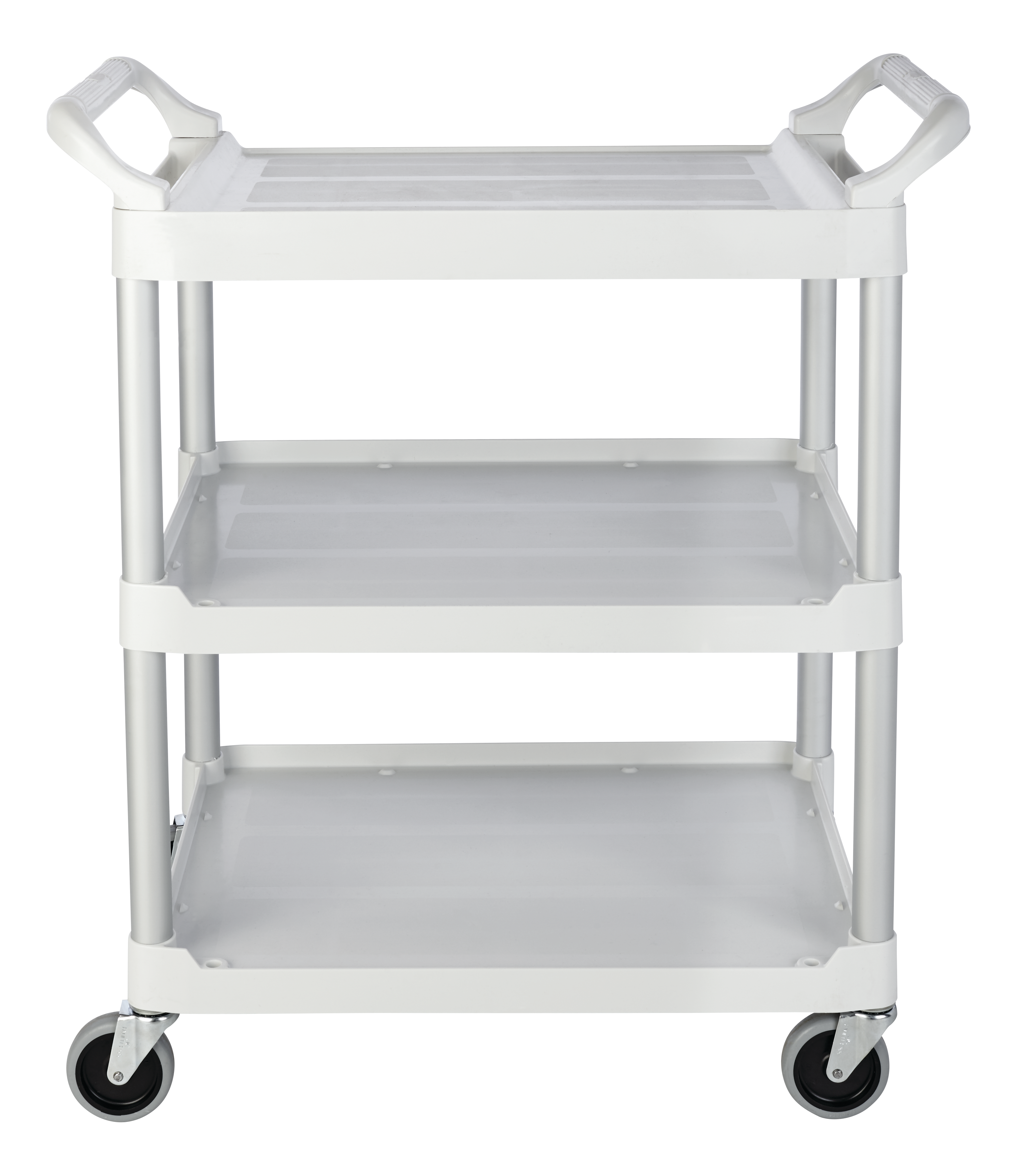 The Rubbermaid Commercial Utility Cart features easy-to-clean smooth surfaces, swivel casters for easy mobility, and user-friendly easy to grip handles.