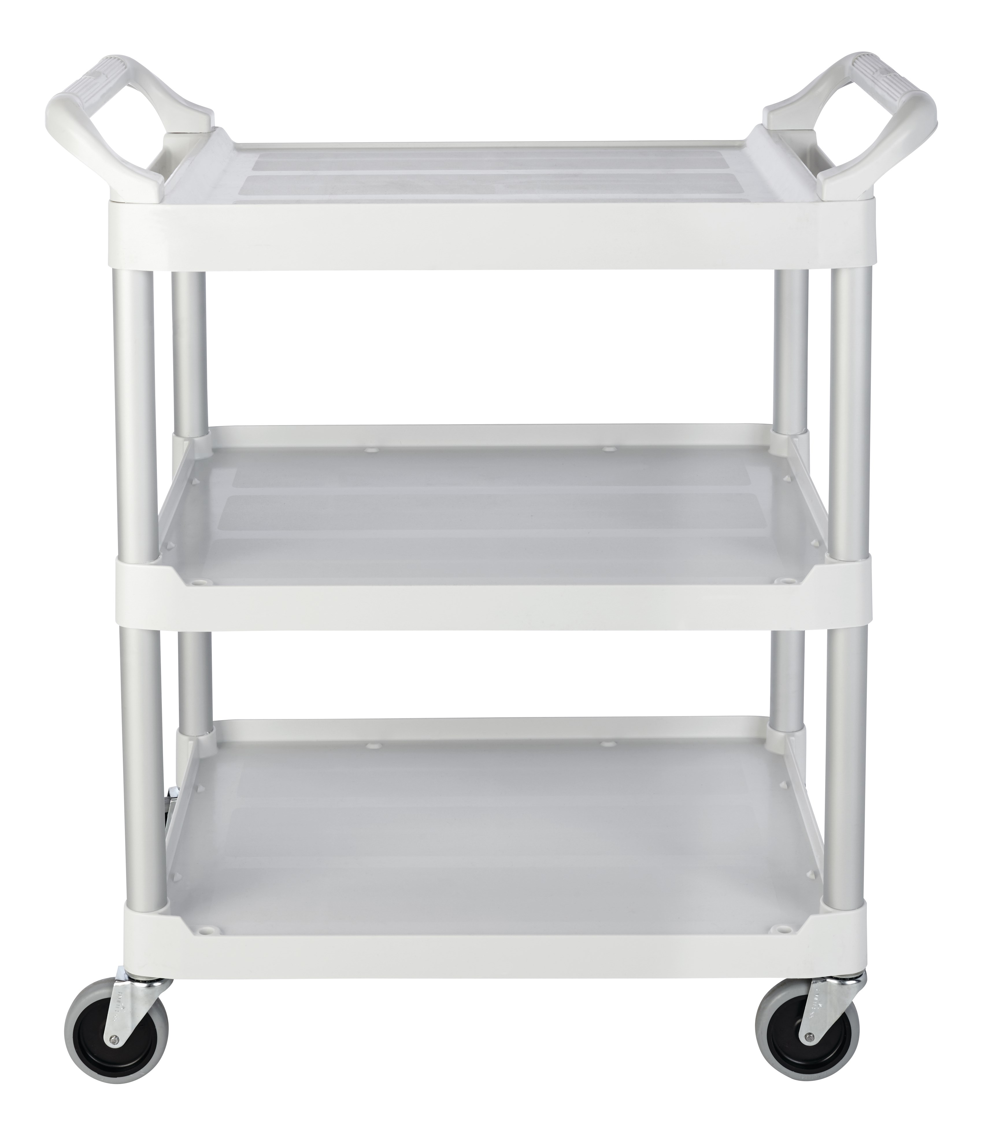 Service Utility Cart with 4-inch Swivel Casters is a versatile, durable cart that can perform a wide variety of tasks. This rolling utility cart has non-marking swivel casters for smooth movement and raised arms on both sides for easy maneuverability.
