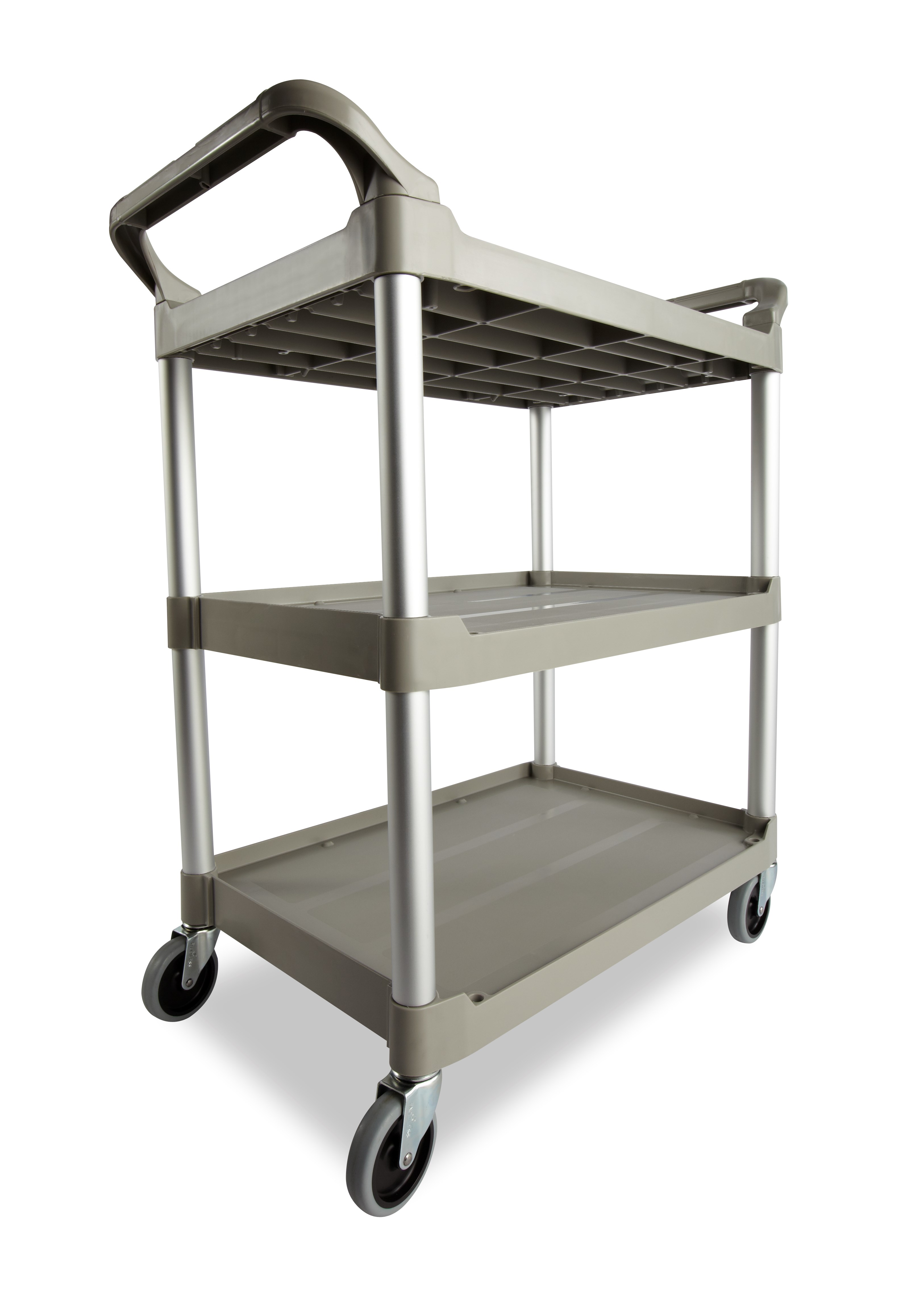 The Rubbermaid Commercial Utility Cart, 3 Shelf, is a versatile, durable cart that can support up to 200 lbs.