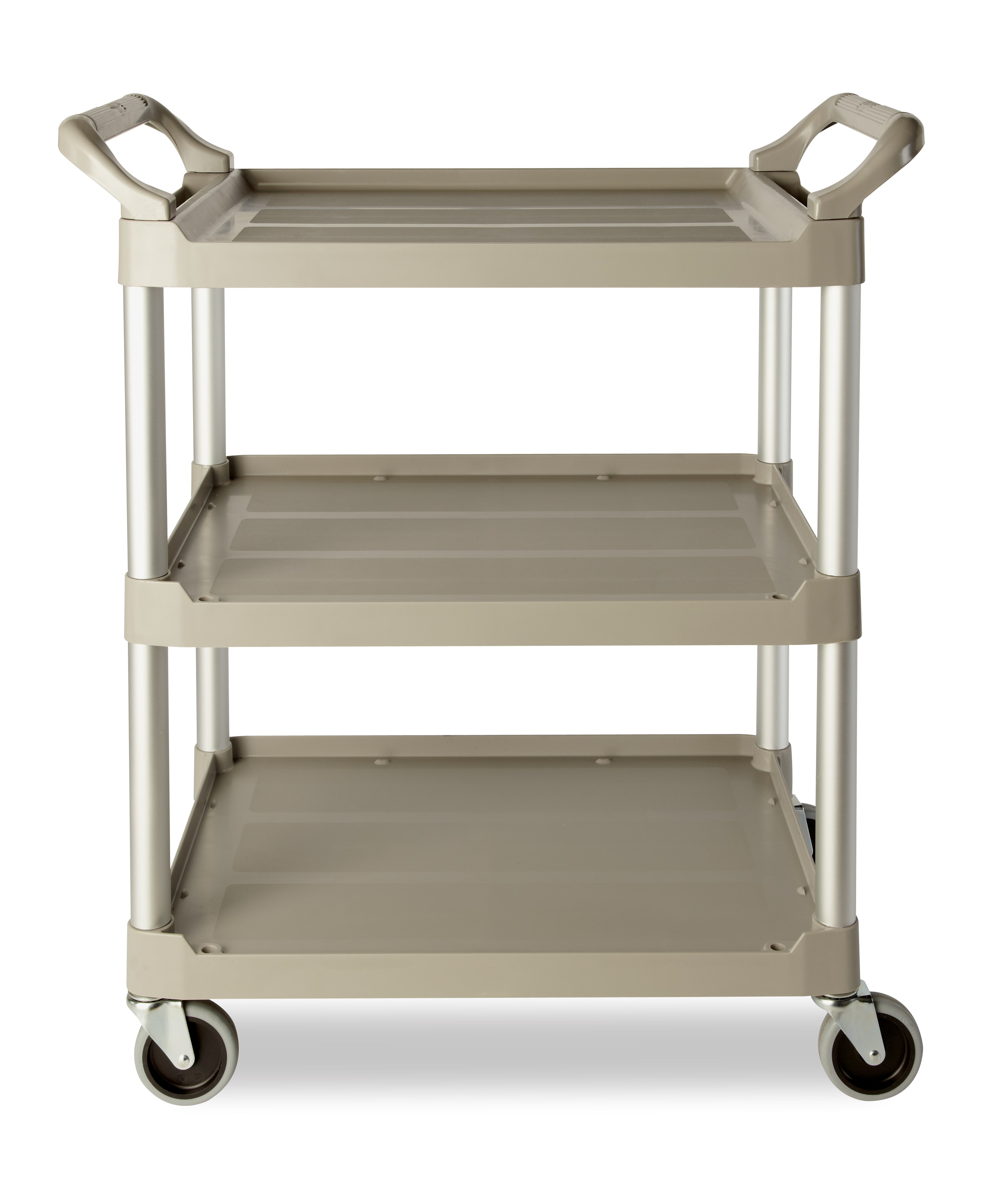 Service Utility Cart with 4-inch Swivel Casters is a versatile, durable cart that can perform a wide variety of tasks. This rolling utility cart has non-marking swivel casters for smooth movement and raised arms on both sides for easy maneuverability.