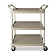 Service Utility Cart with 4-inch Swivel Casters is a versatile, durable cart that can perform a wide variety of tasks. This rolling utility cart has non-marking swivel casters for smooth movement and raised arms on both sides for easy maneuverability.
