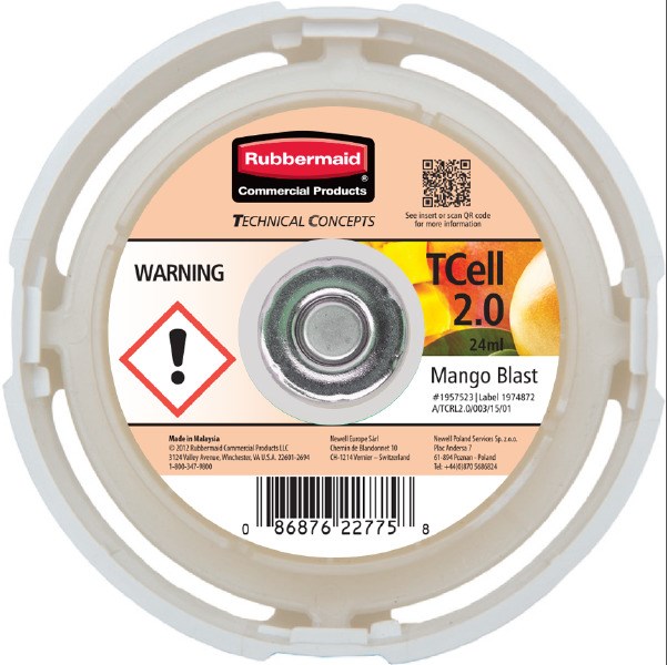The Rubbermaid Commercial TCell™ 2.0 odor control system refills dispense a consistent level of high quality fragrance for up to 45 days.