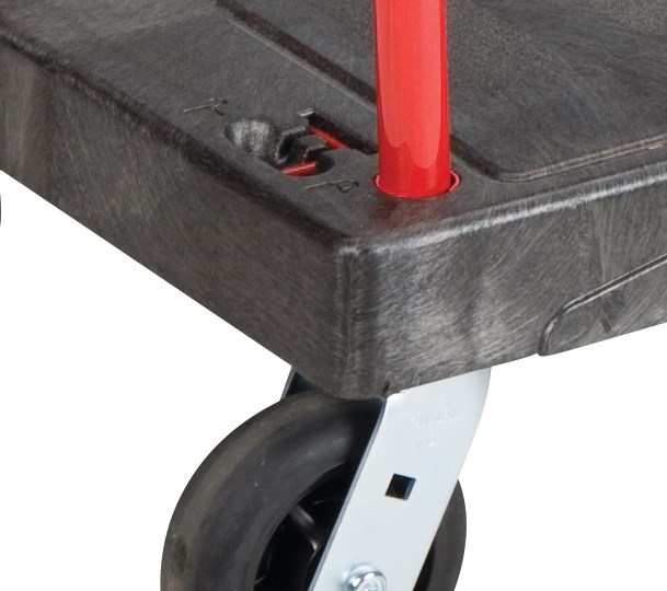 The Rubbermaid Commercial Convertible Platform Truck features a unique, convertible design that quickly transforms the bulk load capacity of a standard hand truck to the functionality of a heavy-duty, two-shelf utility cart.