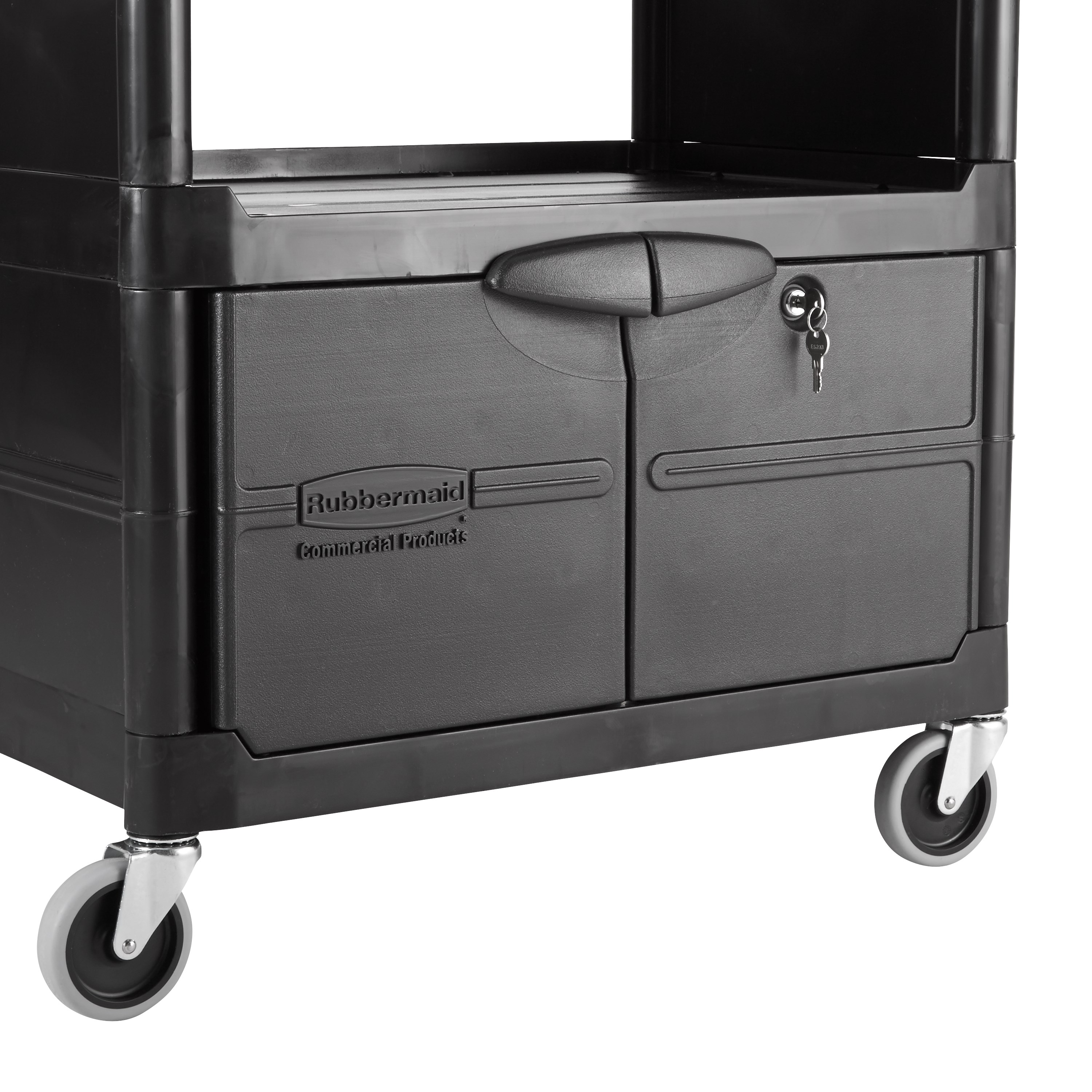 The Service Utility Cart with Lockable Doors and Sliding Drawer is a durable storage and transportation cart for front and back-of-house applications.