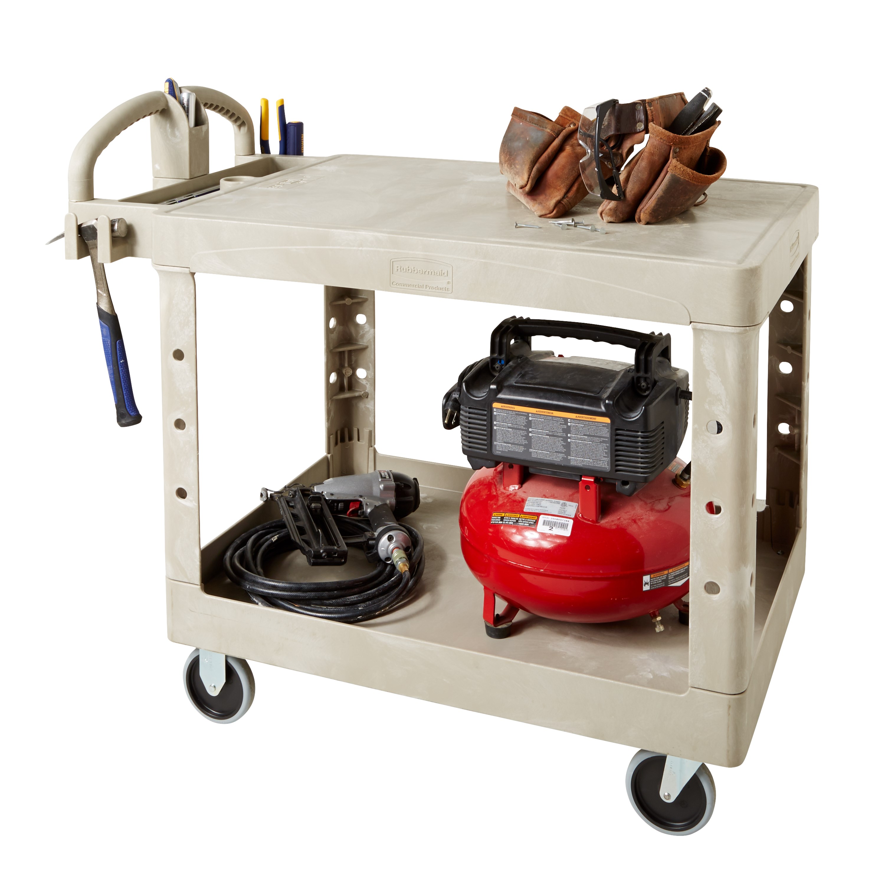 The Rubbermaid Commercial Heavy-Duty Utility Cart is perfect for transporting materials, supplies, and heavy loads in almost any environment.