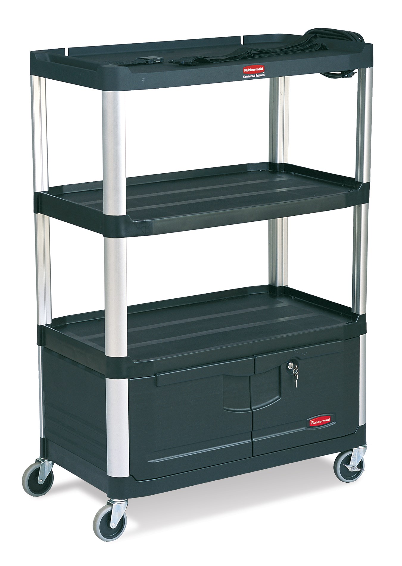 The Rubbermaid Commercial Audio-Visual Cart is designed to make any presentation run smoothly.