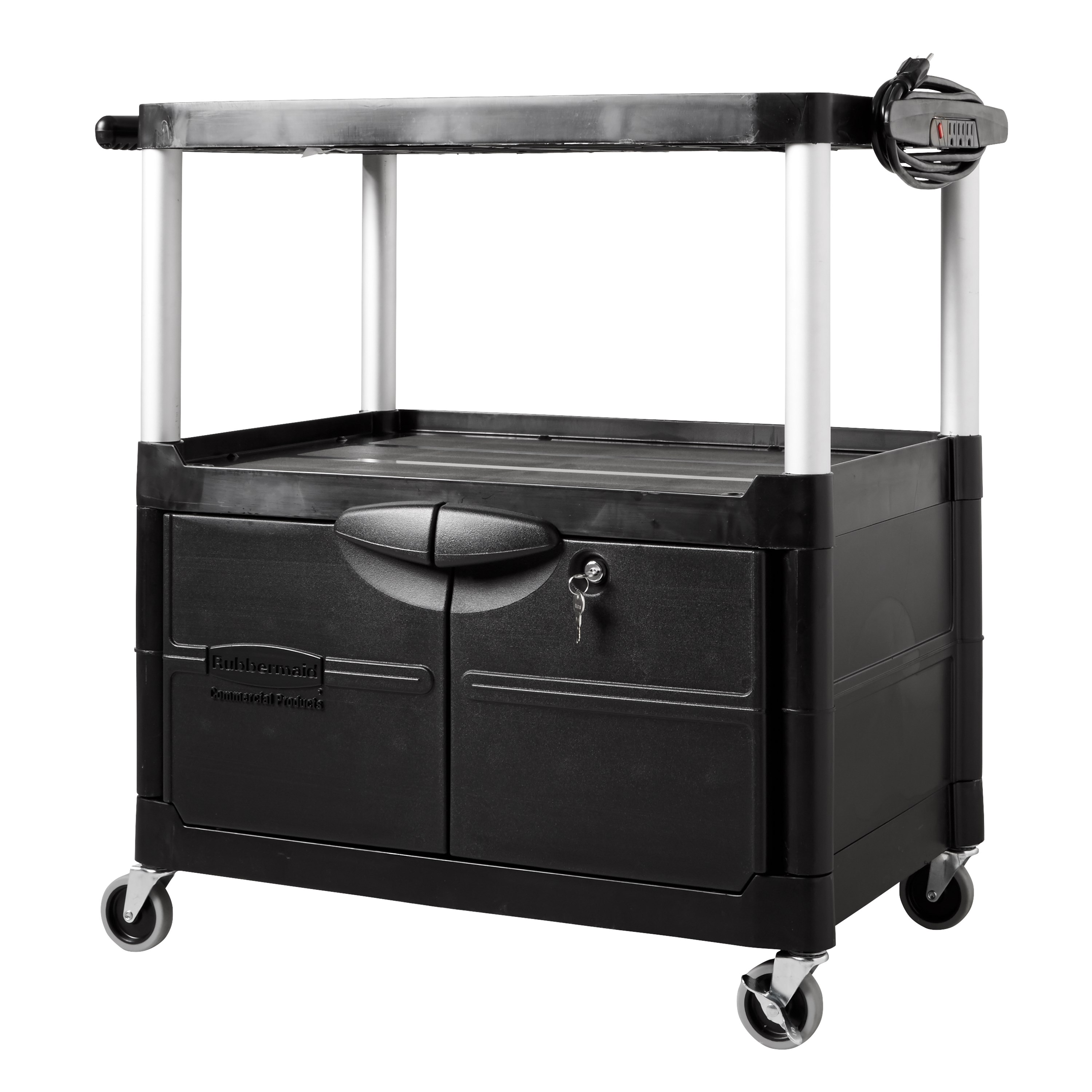 ラバーメイドの業務用AVカートは、どんなプレゼンテーションもスムーズに行えるように設計されています。