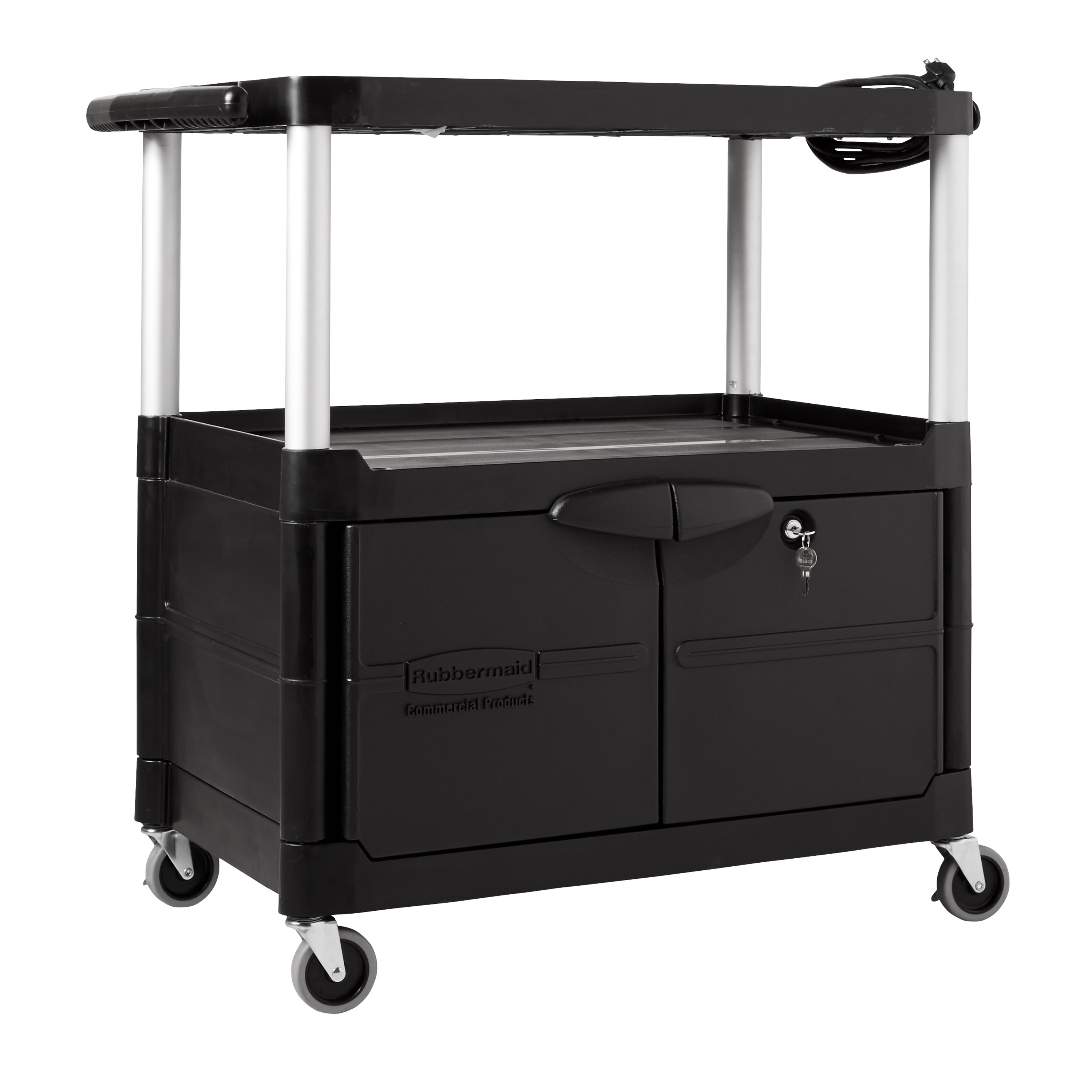 ラバーメイドの業務用AVカートは、どんなプレゼンテーションもスムーズに行えるように設計されています。