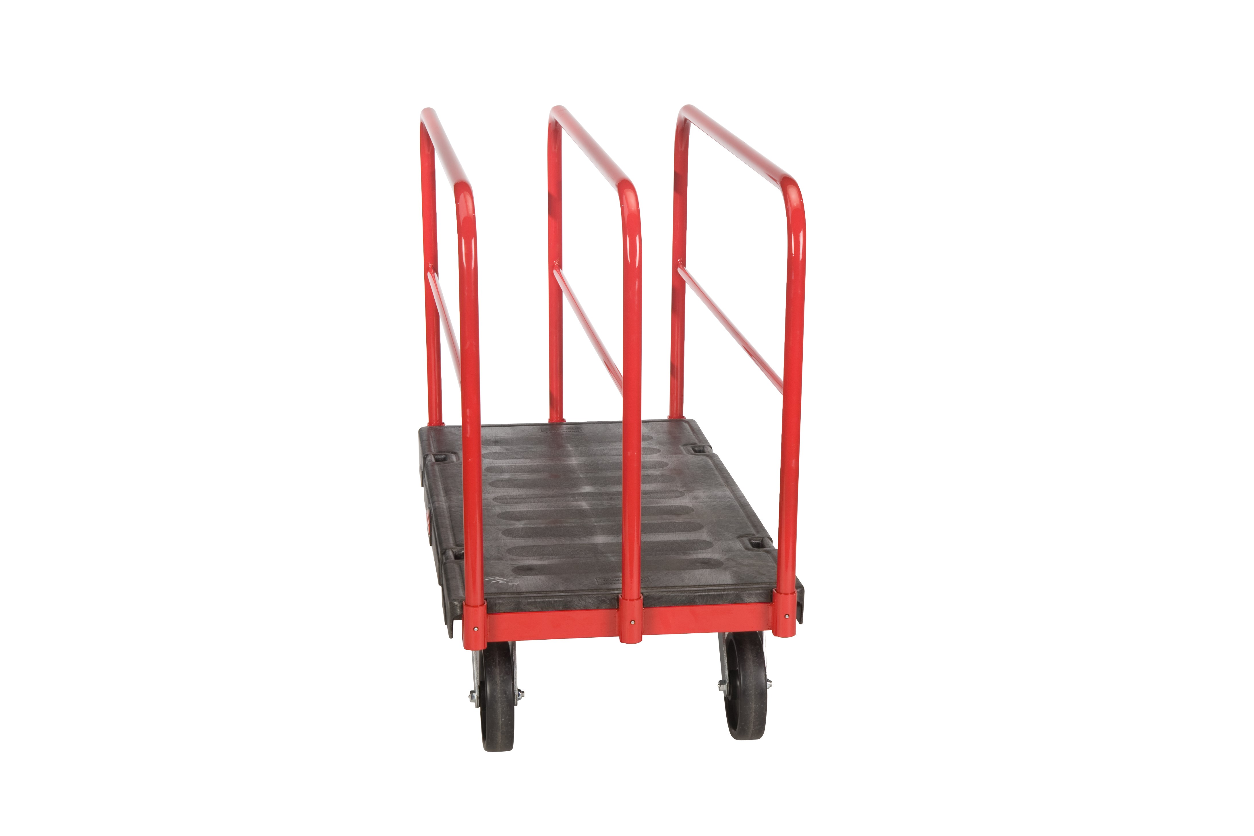 The Rubbermaid Commercial Sheet and Panel Truck has a 2,000-pound capacity and features built-in tie-down slots to secure loads while moving them and a textured surface greatly reduces slippage.