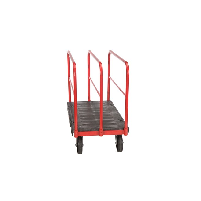 The Rubbermaid Commercial Sheet and Panel Truck has a 2,000-pound capacity and features built-in tie-down slots to secure loads while moving them and a textured surface greatly reduces slippage.