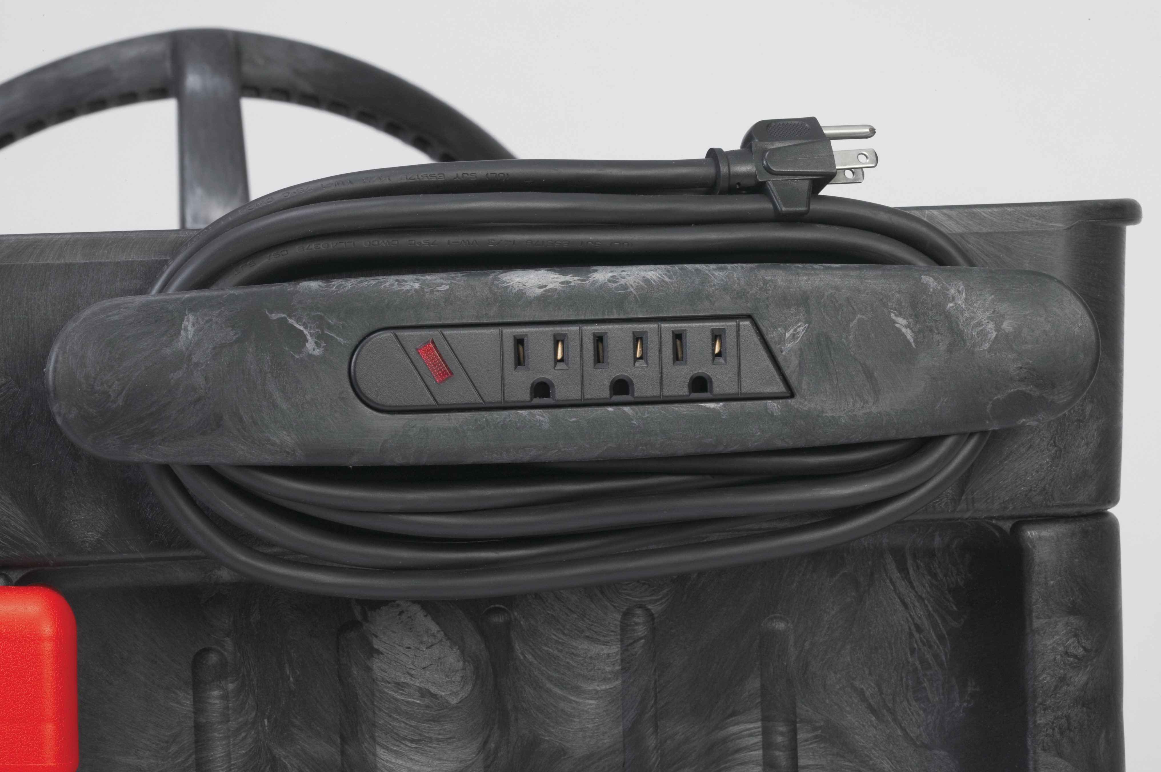 The Rubbermaid Commercial Power Strip Kit adds a handy power source for electric equipment to utility carts. Accessory increases the function of your Rubbermaid utility and service carts. Surge-protected power strip has 3 outlets, and a 10-foot power cord.