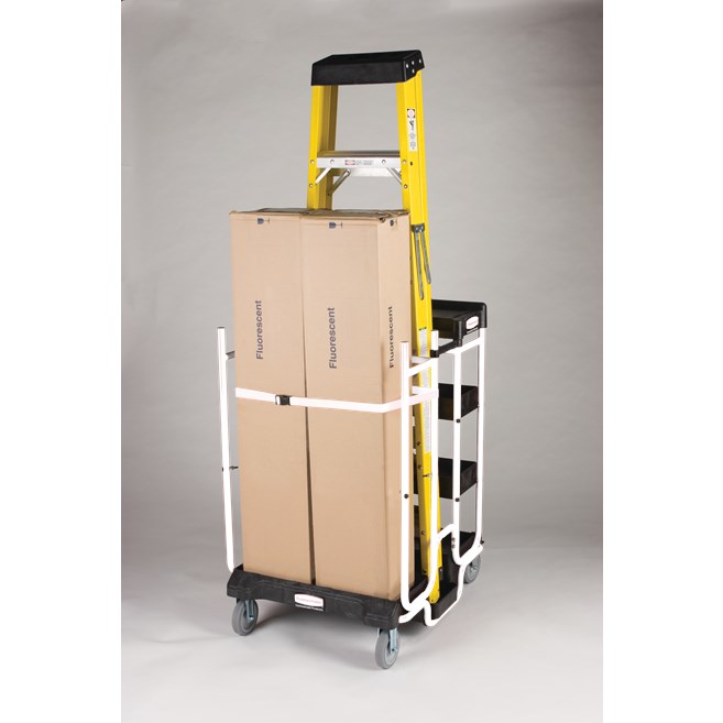 The Rubbermaid Commercial Ladder Cart provides greater mobility, enhanced access, safe ladder handling, and minimal storage requirements.