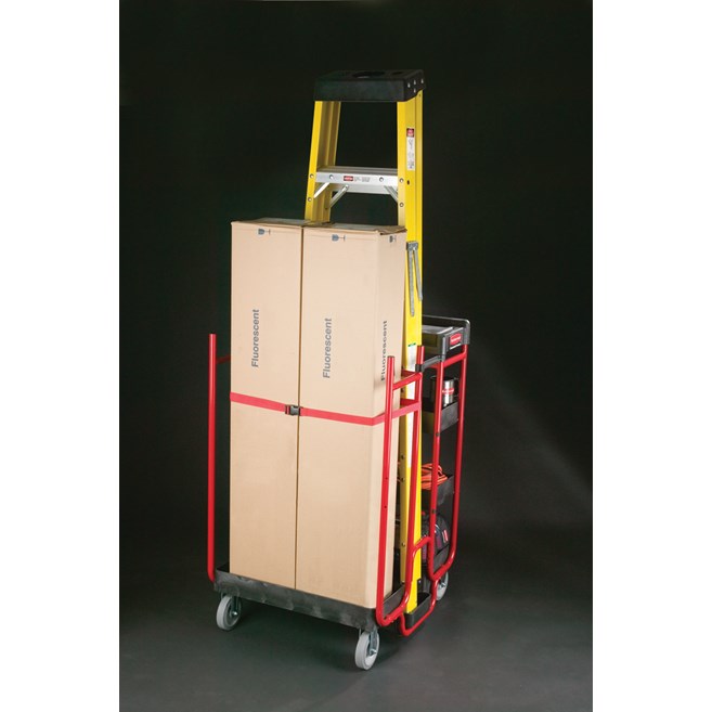 The Rubbermaid Commercial Ladder Cart provides greater mobility, enhanced access, safe ladder handling, and minimal storage requirements.