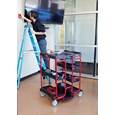 The Rubbermaid Commercial Ladder Cart provides greater mobility, enhanced access, safe ladder handling, and minimal storage requirements.