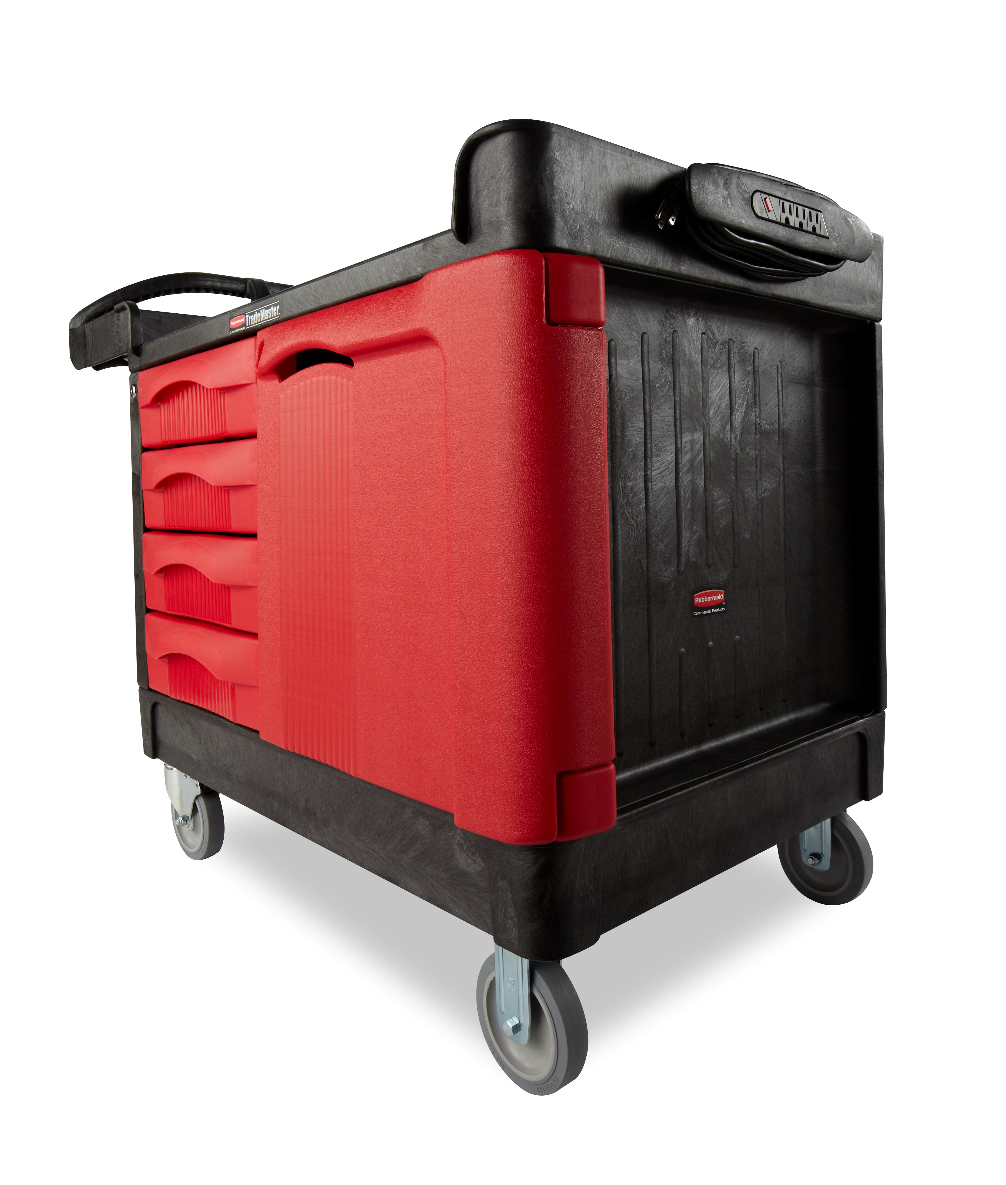 The TradeMaster Cart with 4 Drawers and Cabinet is a complete tool storage and mobile workbench system, with shelving and cabinet configurations to meet any storage needs.