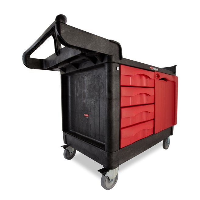 The TradeMaster Cart with 4 Drawers and Cabinet is a complete tool storage and mobile workbench system, with shelving and cabinet configurations to meet any storage needs.