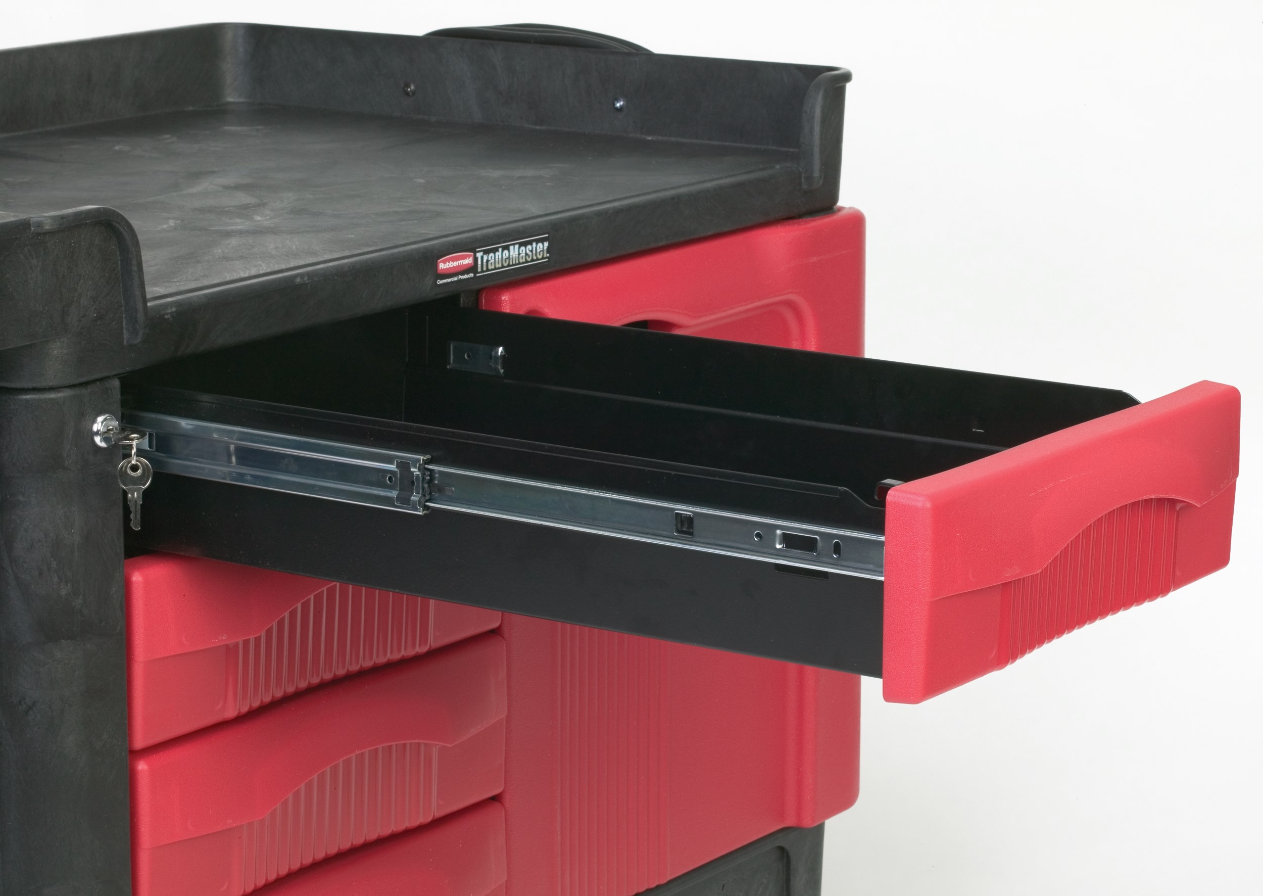 The TradeMaster Cart with 4 Drawers and Cabinet is a complete tool storage and mobile workbench system, with shelving and cabinet configurations to meet any storage needs.
