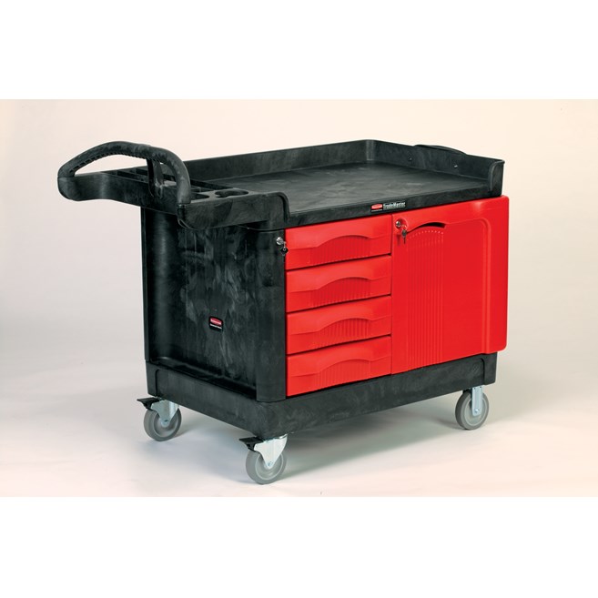The TradeMaster Cart with 4 Drawers and Cabinet is a complete tool storage and mobile workbench system, with shelving and cabinet configurations to meet any storage needs.