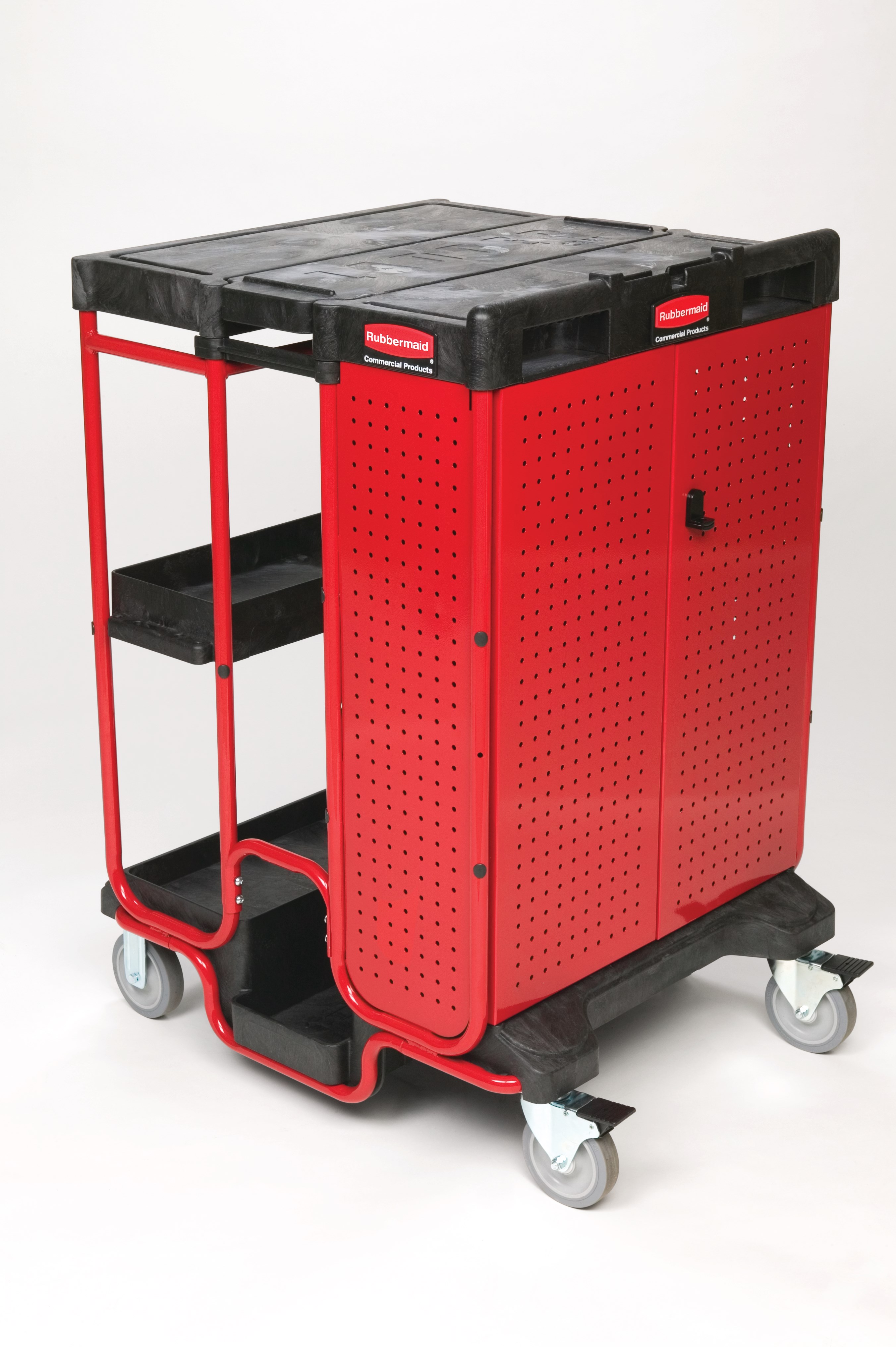 The Rubbermaid Commercial Ladder Cart with Cabinet provides greater mobility, enhanced access, safe ladder handling, and minimal storage requirements.
