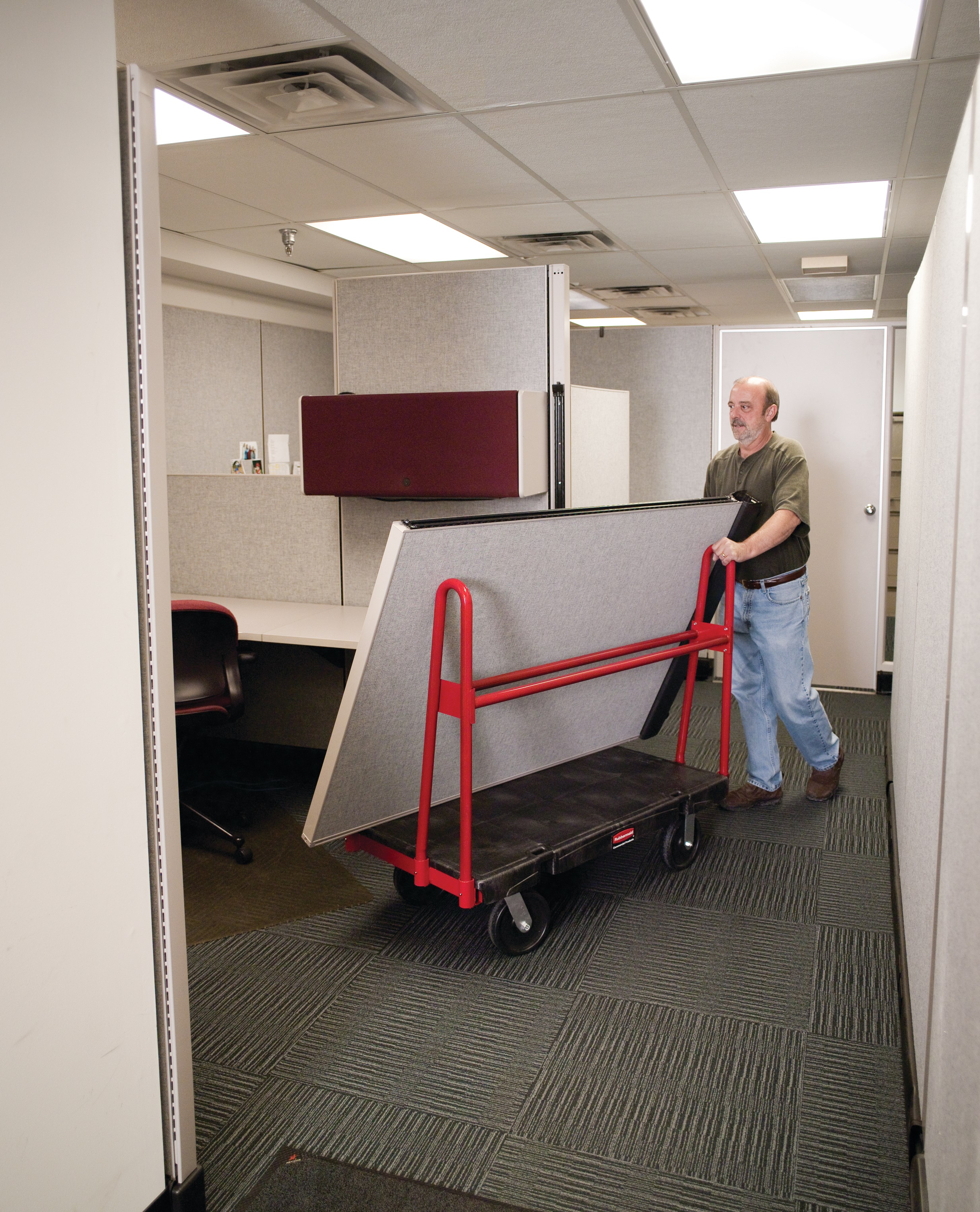 The Rubbermaid Commercial A-Frame Panel Truck 24"X48" with 8"POLYOLEFIN casters, 2000 lb. capacity