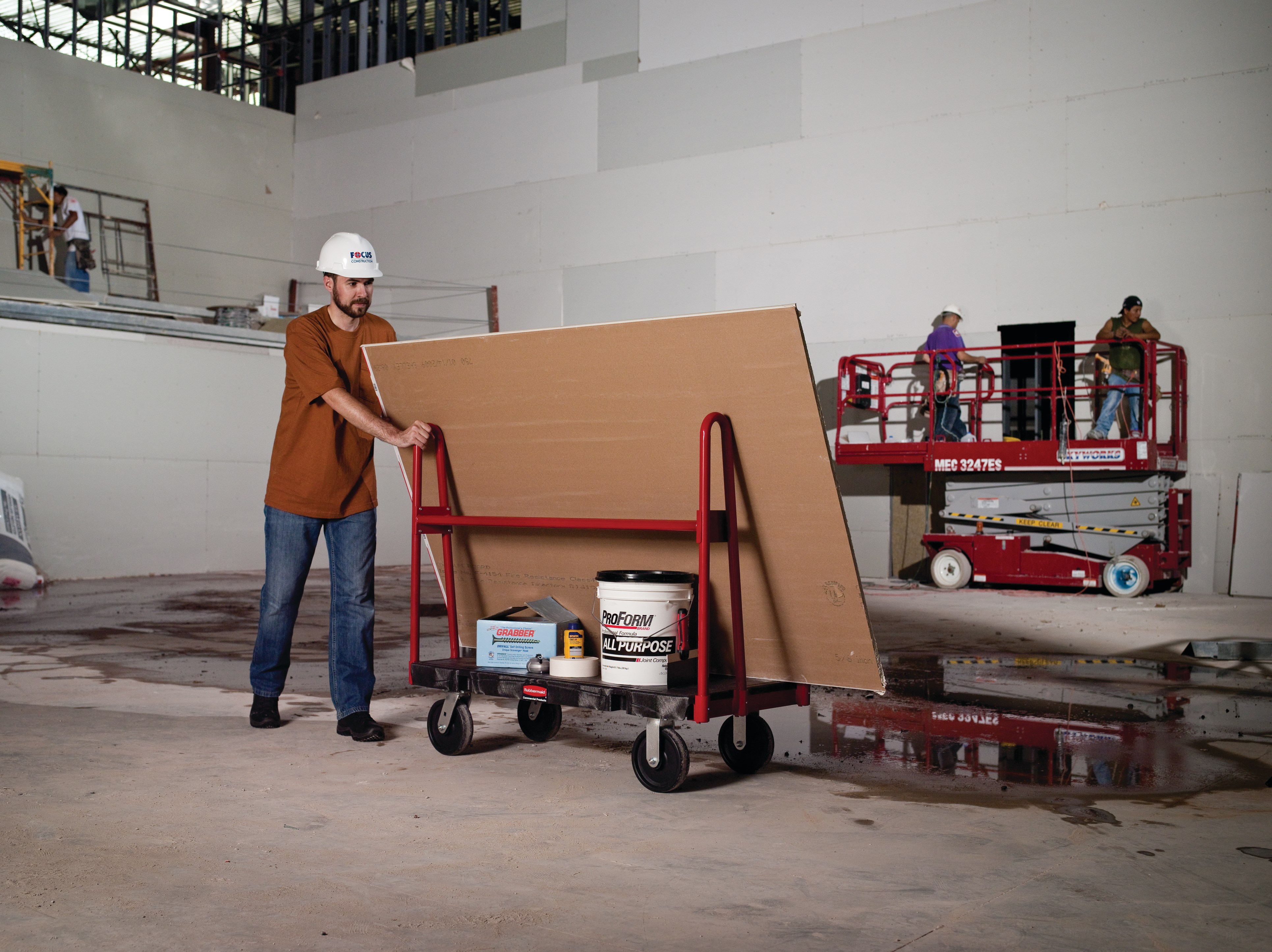 The Rubbermaid Commercial A-Frame Panel Truck 24"X48" with 8"POLYOLEFIN casters, 2000 lb. capacity