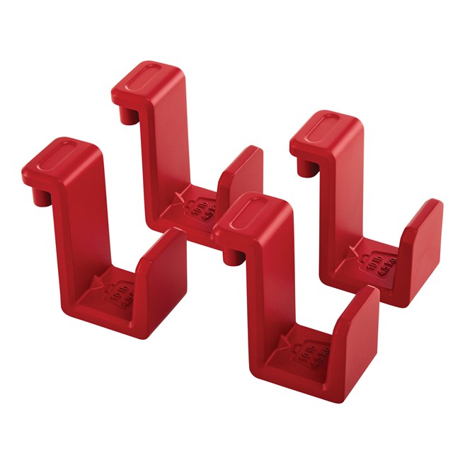 Four pack of Snap-in hooks free up cart shelf space and keeps extension cords and tools within reach, with numerous placement locations along the rim of RCP Heavy Duty Adaptable Carts. Compatible with RCP SKUs 1997206, 1997207, 1997208, and 1997209.