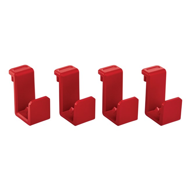 Four pack of Snap-in hooks free up cart shelf space and keeps extension cords and tools within reach, with numerous placement locations along the rim of RCP Heavy Duty Adaptable Carts. Compatible with RCP SKUs 1997206, 1997207, 1997208, and 1997209.
