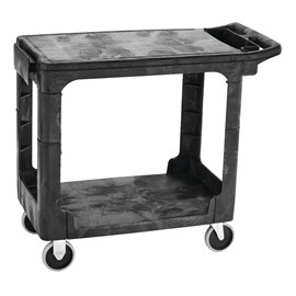 Heavy-Duty Utility Cart with Flat Shelf transports materials, supplies, and heavy loads securely with up to 500 lbs. load capacity. The flat shelf provides a large work surface for oversized loads.