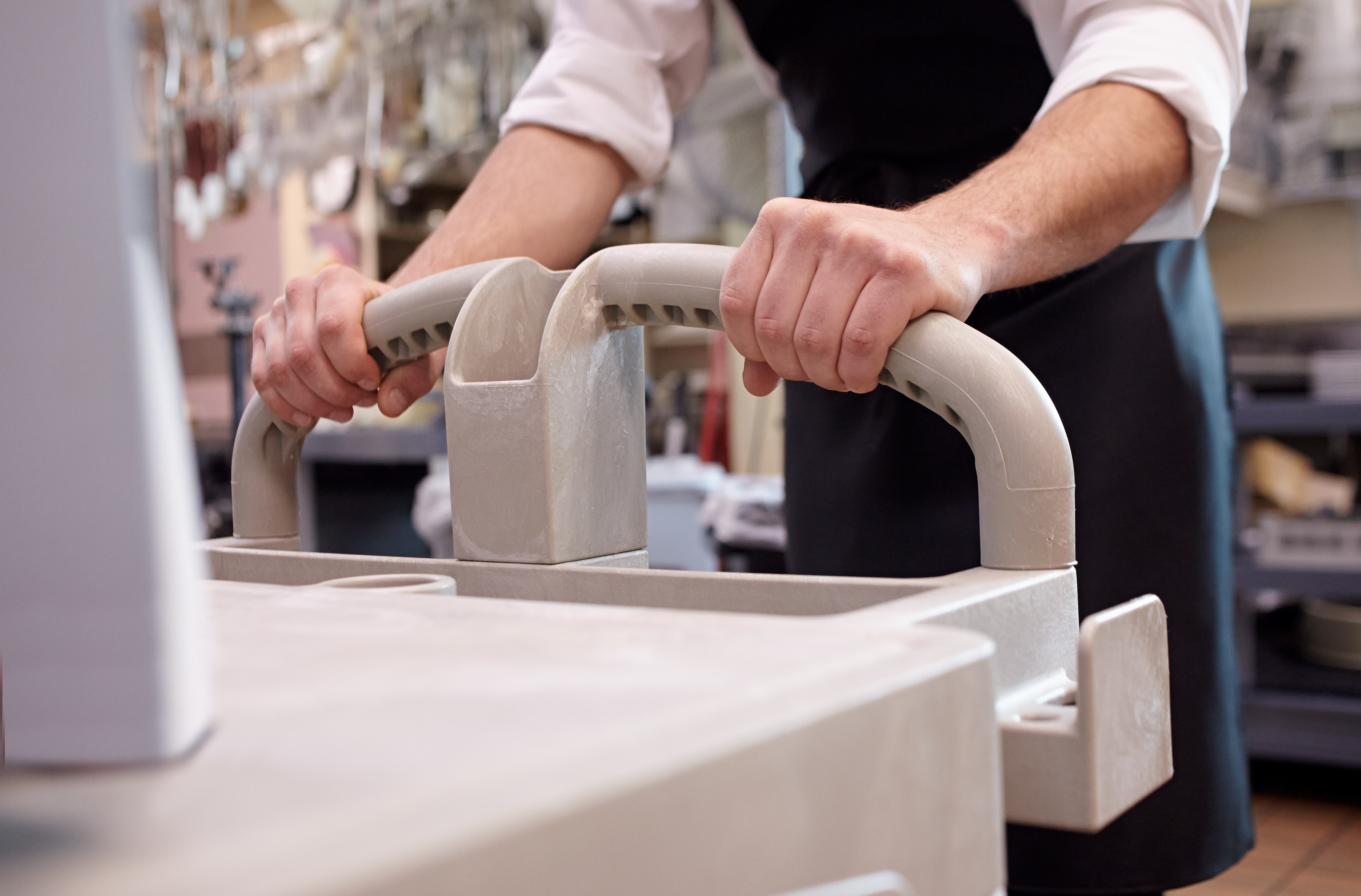 The Rubbermaid Commercial Heavy Duty 2 Shelf Utility Cart. High-density structural foam construction makes this cart sturdy, lightweight, and maneuverable.