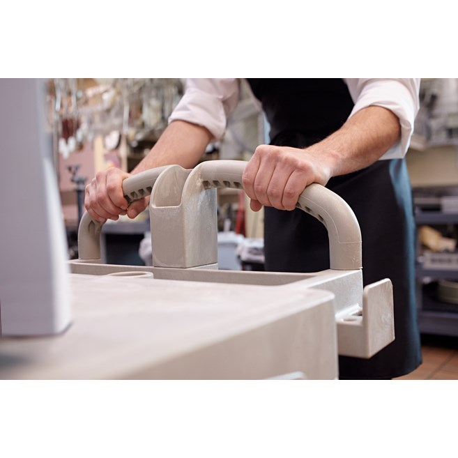 The Rubbermaid Commercial Heavy Duty 2 Shelf Utility Cart. High-density structural foam construction makes this cart sturdy, lightweight, and maneuverable.