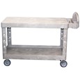 The Rubbermaid Commercial Heavy Duty 2 Shelf Utility Cart. High-density structural foam construction makes this cart sturdy, lightweight, and maneuverable.