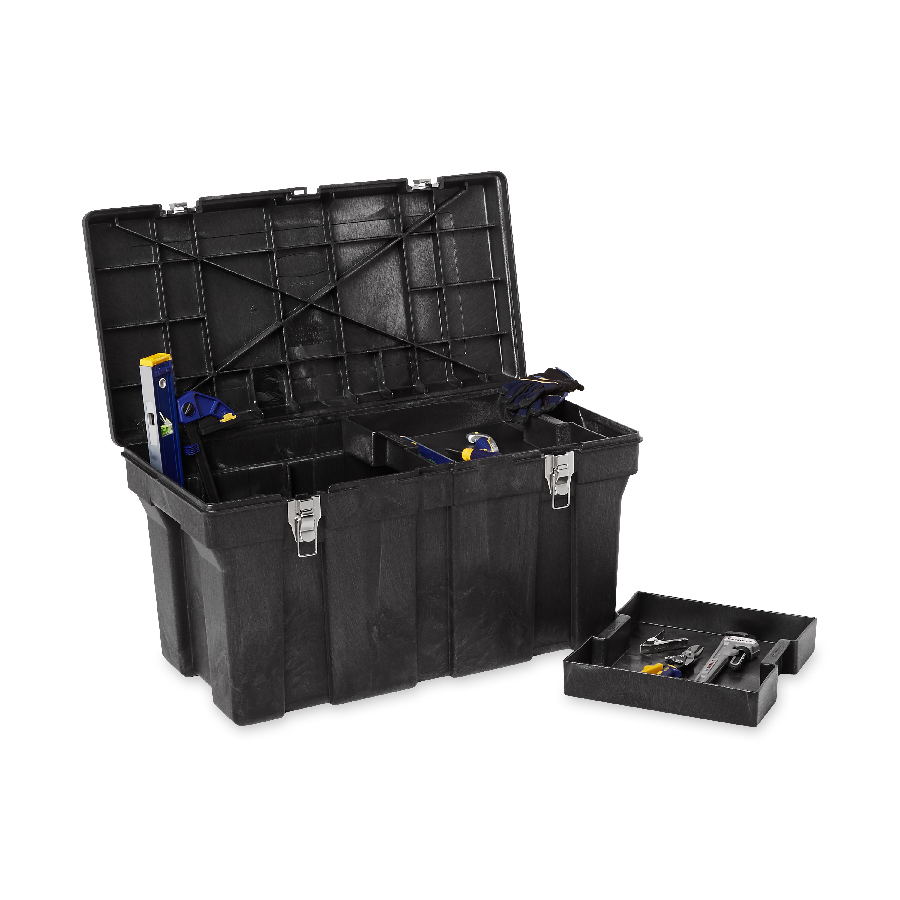 The Rubbermaid Commercial professional grade tool box for commercial/industrial use. Made of sturdy structural foam construction that won’t rust, dent, chip, or peel.