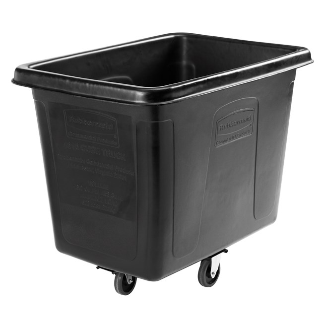 The Rubbermaid Commercial 1867537 Executive Series 16 Cubic Feet Cube Truck, 500 lbs load capacity, 43.7" x 31" x 37", Quiet Casters, Black.
