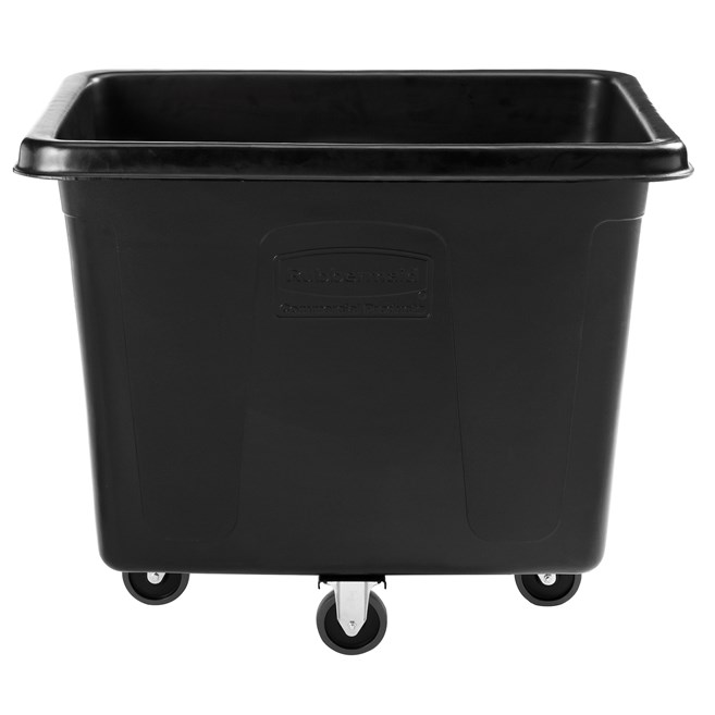 The Rubbermaid Commercial 1867537 Executive Series 16 Cubic Feet Cube Truck, 500 lbs load capacity, 43.7" x 31" x 37", Quiet Casters, Black.