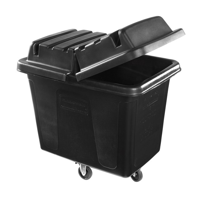 The Rubbermaid Commercial 1867537 Executive Series 16 Cubic Feet Cube Truck, 500 lbs load capacity, 43.7" x 31" x 37", Quiet Casters, Black.