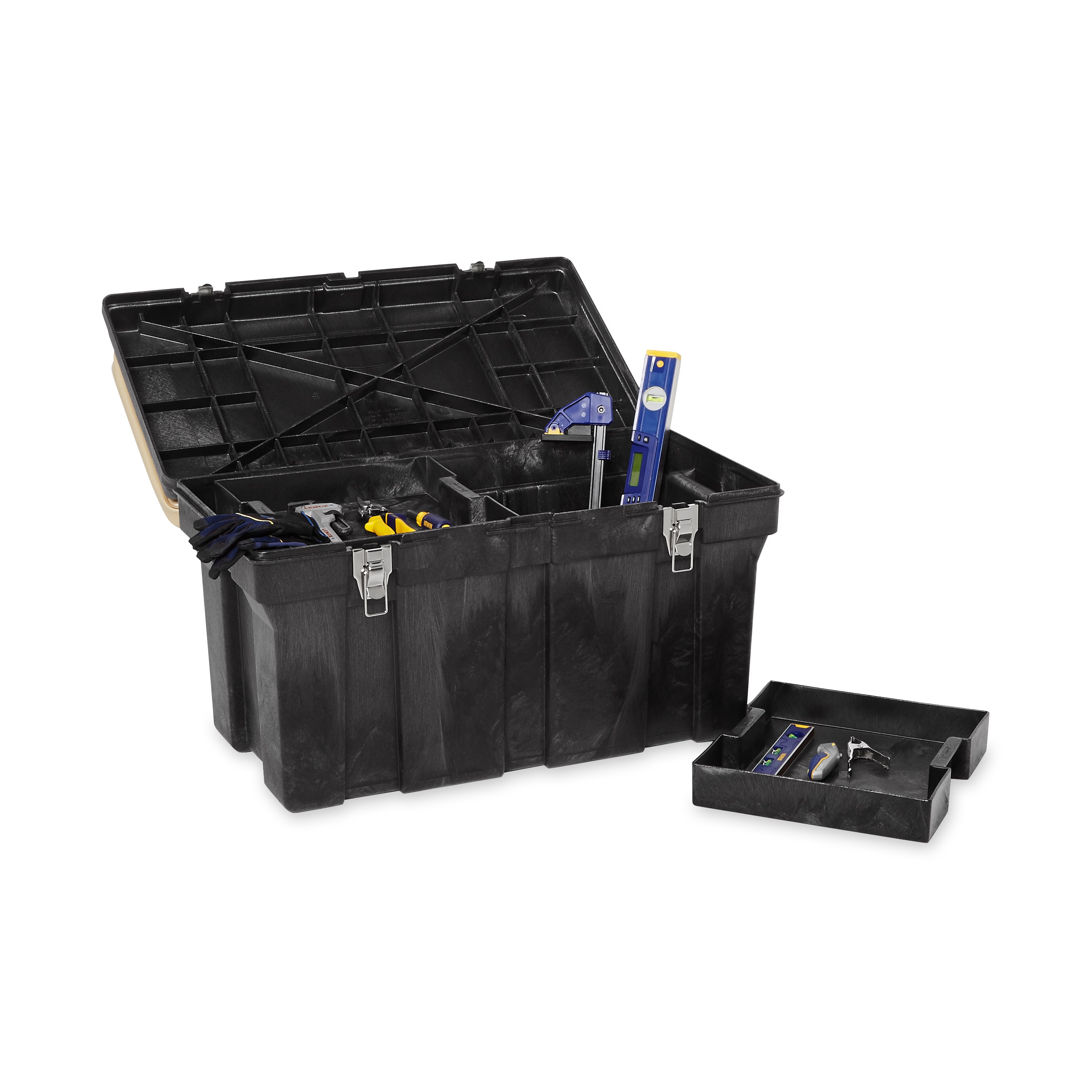 The Rubbermaid Commercial Tack Box gives you an all-purpose storage container to keep your items safe on the work site, in the stable and on the water.