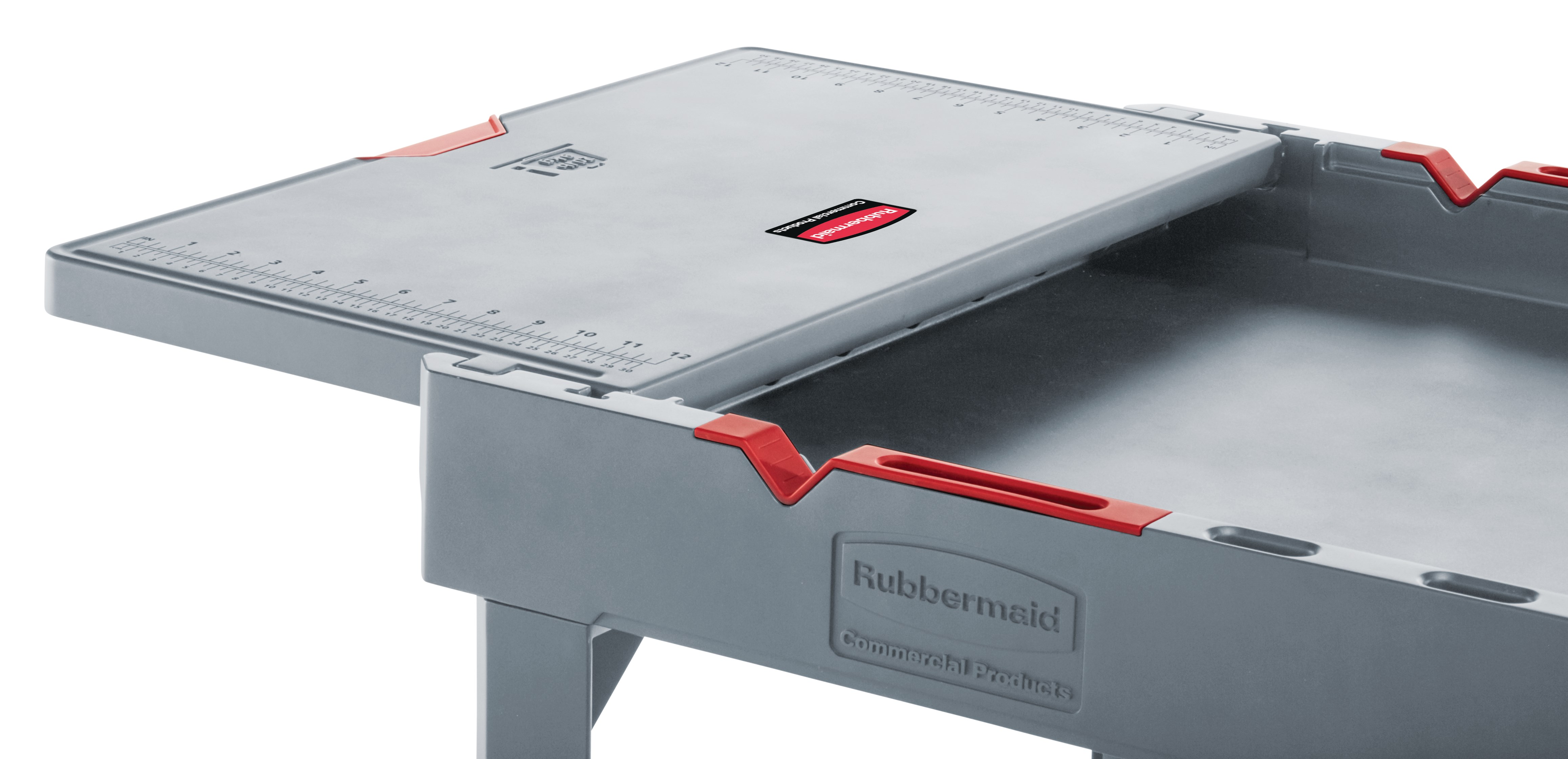 The Heavy Duty Adaptable Cart from Rubbermaid Commercial provides superior versatility for tackling whatever task is at hand. It reduces the need for time-consuming user modifications with a variety of integrated features including: an ergonomic adjustable handle with four positions for maximum comfort, a flip-up shelf, locking casters, and numerous storage features designed to help organize tools and small parts.