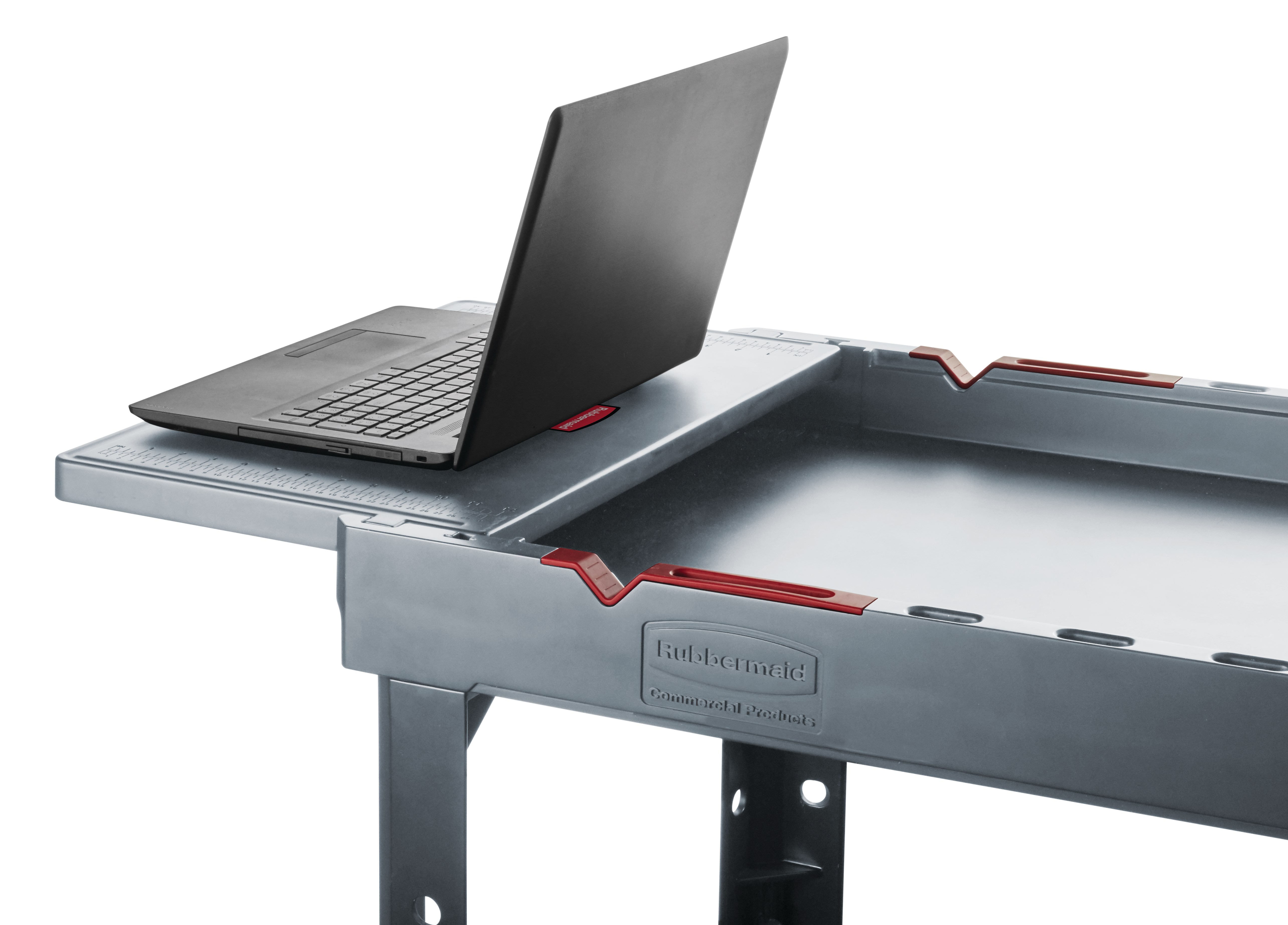 The Heavy Duty Adaptable Cart from Rubbermaid Commercial provides superior versatility for tackling whatever task is at hand. It reduces the need for time-consuming user modifications with a variety of integrated features including: an ergonomic adjustable handle with four positions for maximum comfort, a flip-up shelf, locking casters, and numerous storage features designed to help organize tools and small parts.