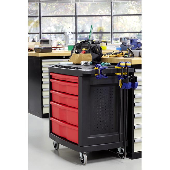The 5-Drawer Mobile Work Center is a comprehensive mobile workbench with easy-to-organize tool storage.
