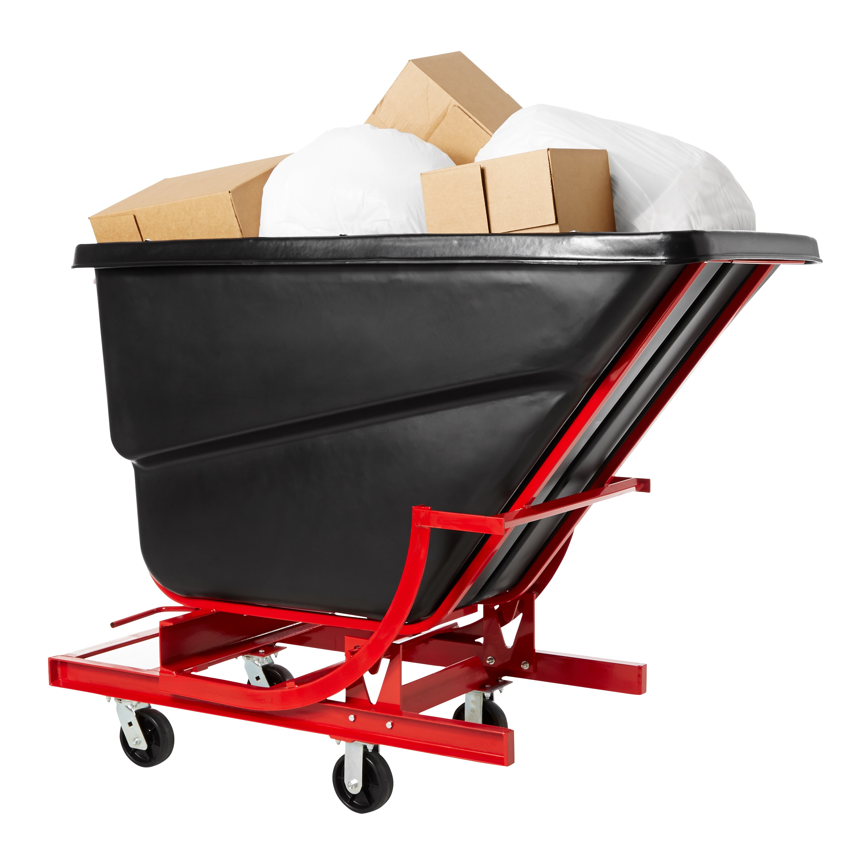 Large-capacity hoppers store and dump heavy loads up to 1,000 lbs. with ease.